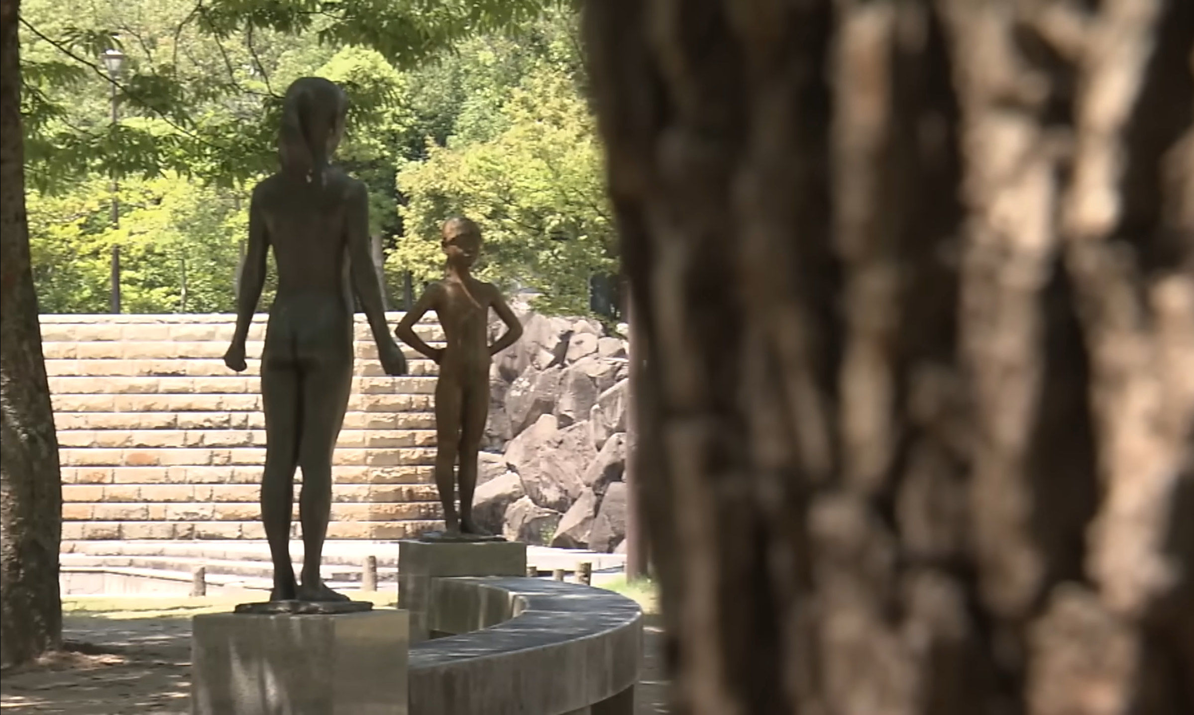 Two nude statues of girls in a park in Takamatsu, western Japan, will be removed at the end of August when redevelopment work is carried out. Photo: KTV News