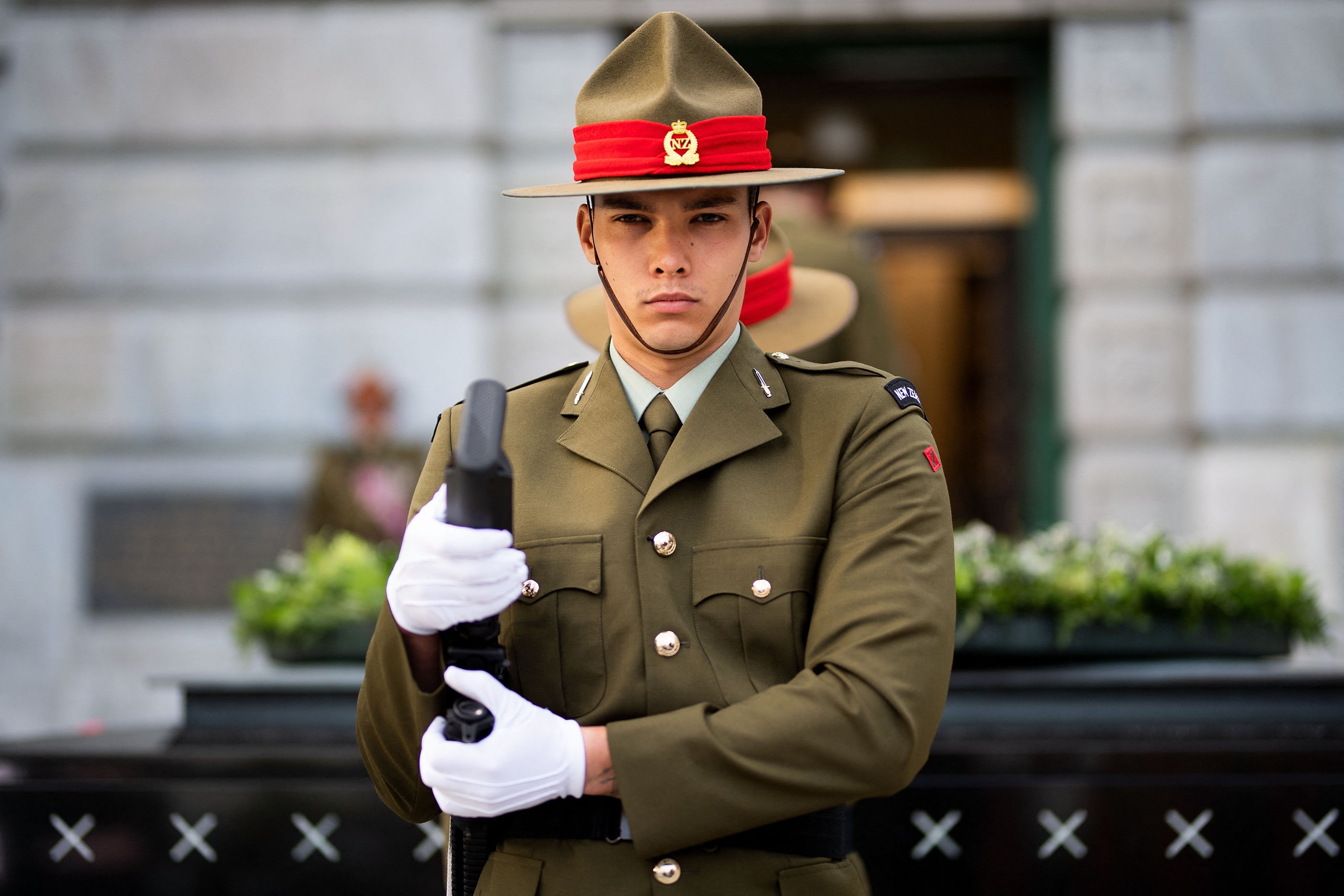 A New Zealand soldier stands guard during a ceremony in Wellington marking the 100th anniversary of the end of World War I in 2018. Photo: AFP