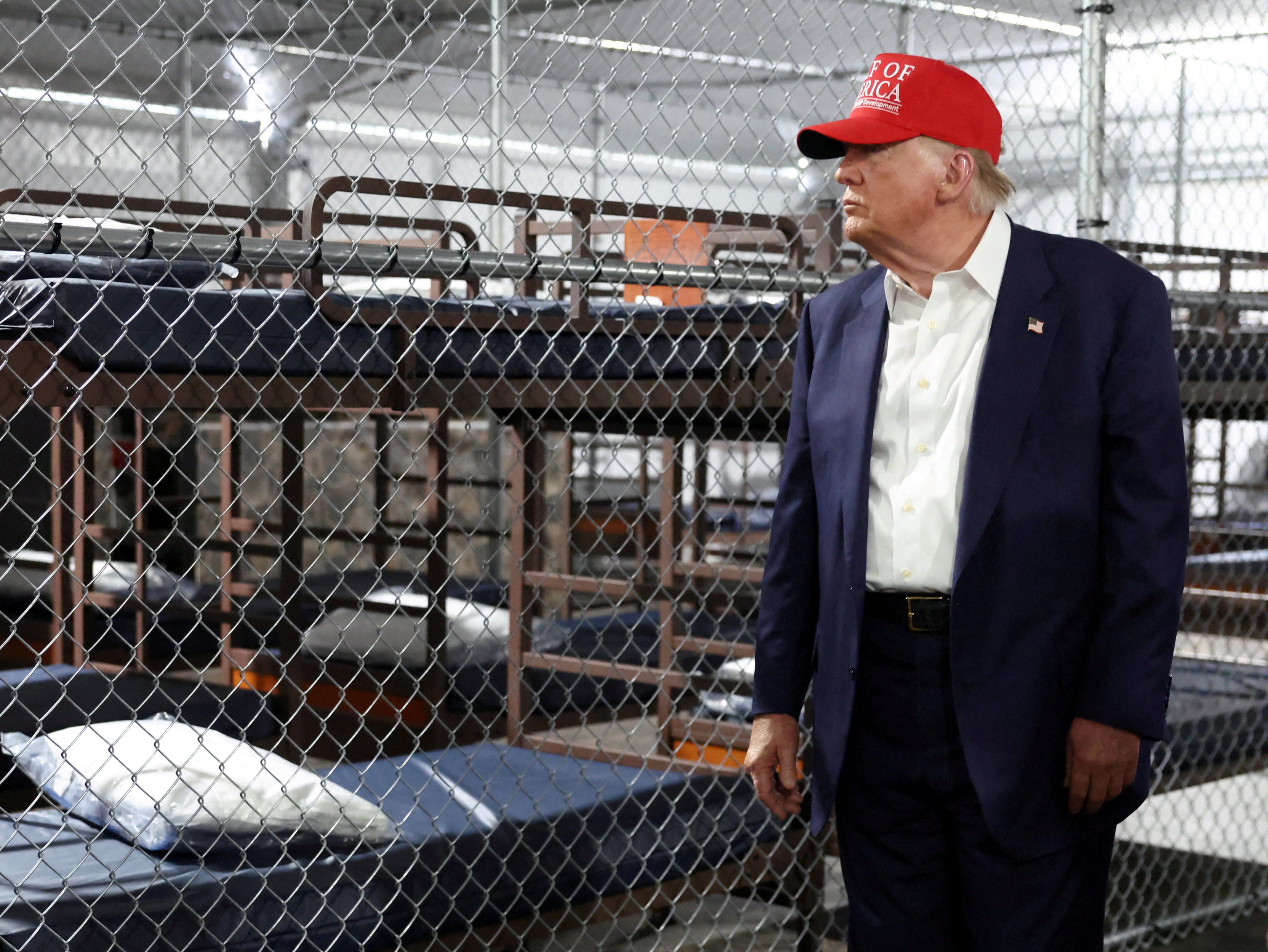US President Donald Trump visits a temporary migrant detention center informally known as “Alligator Alcatraz” on July 1. Photo: Reuters