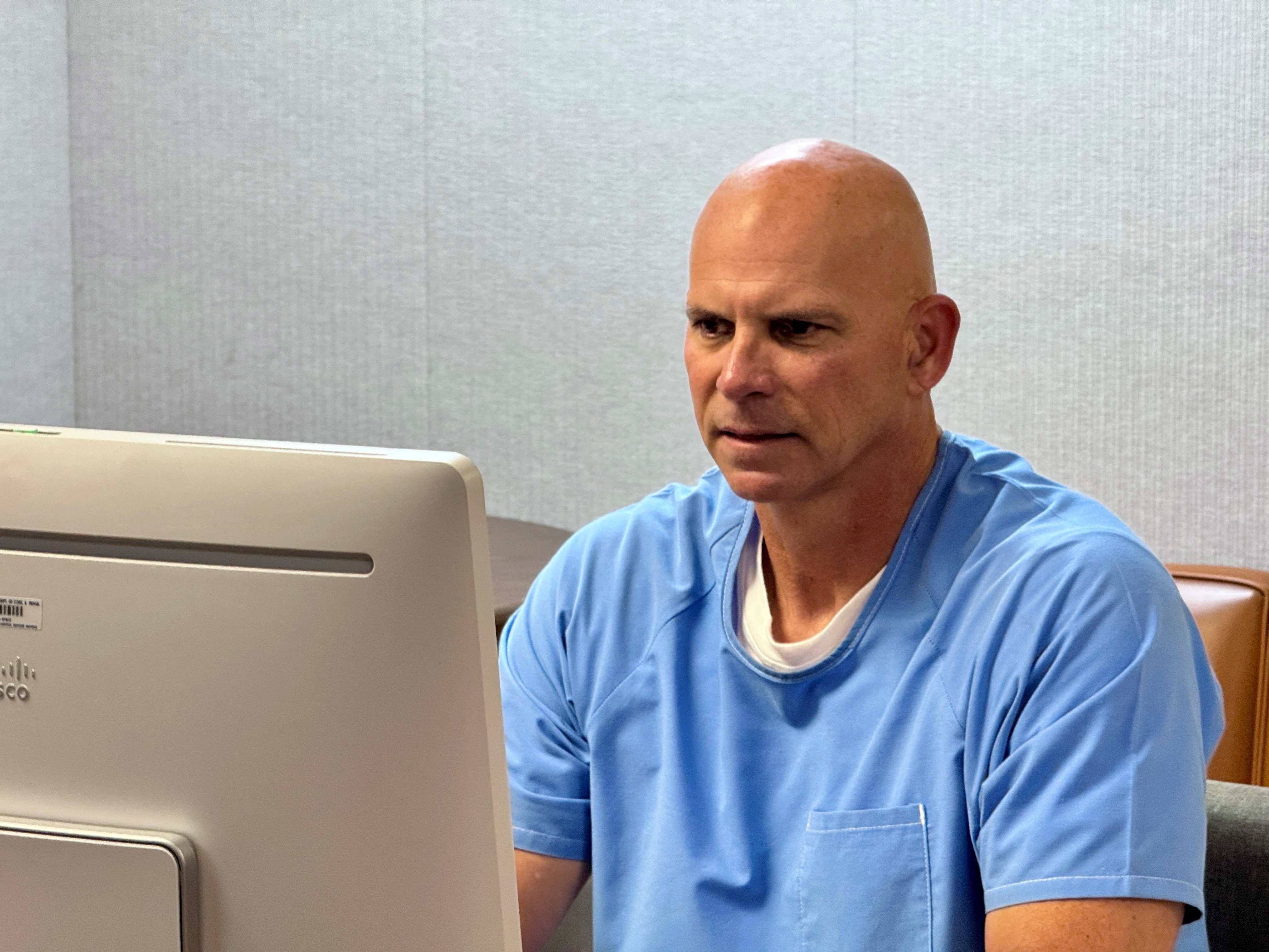 Lyle Menendez attends his parole board hearing online from his San Diego prison on Friday. Photo: California Department of Corrections and Rehabilitation/Reuters