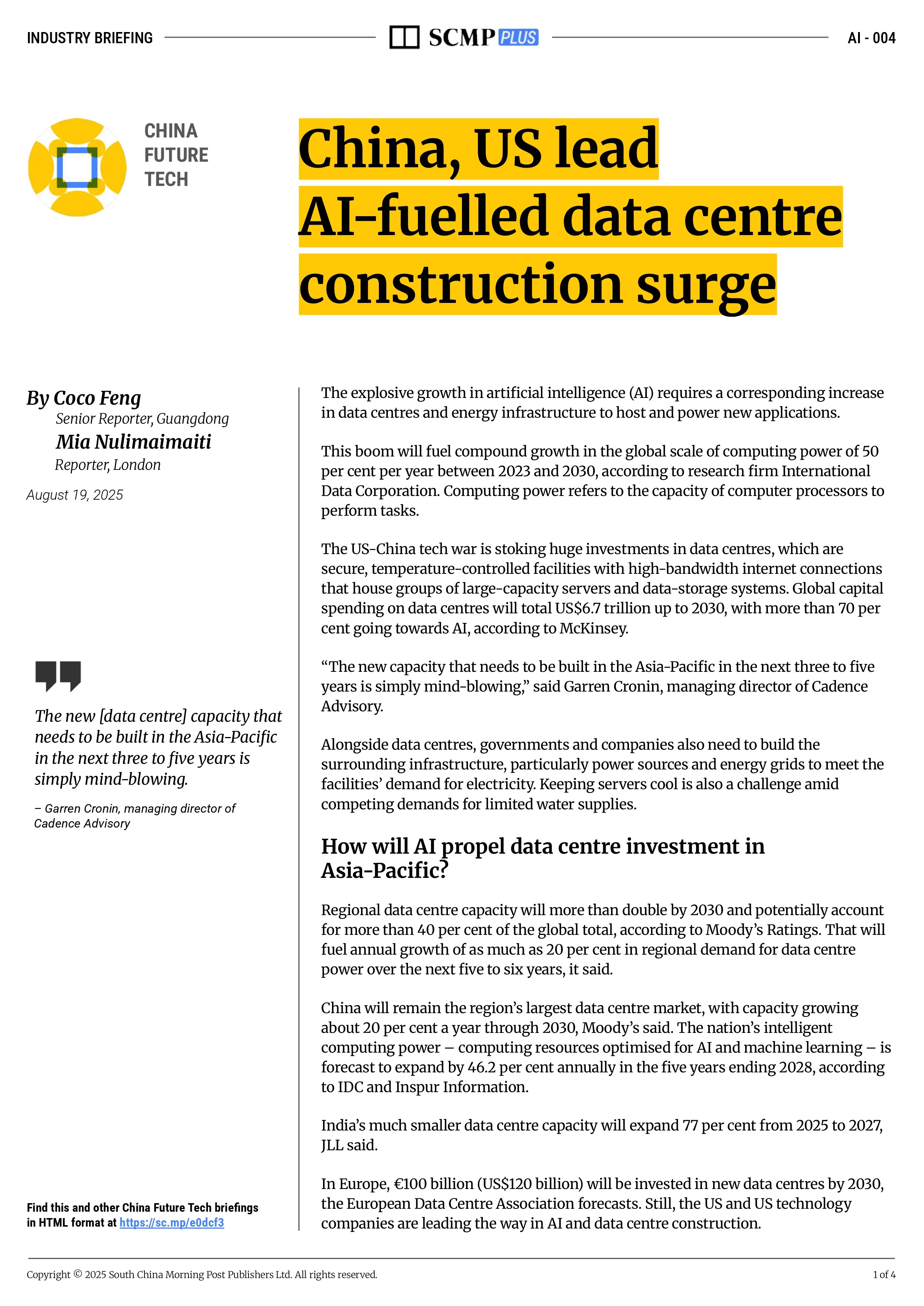 China, US lead AI-fuelled data centre construction surge