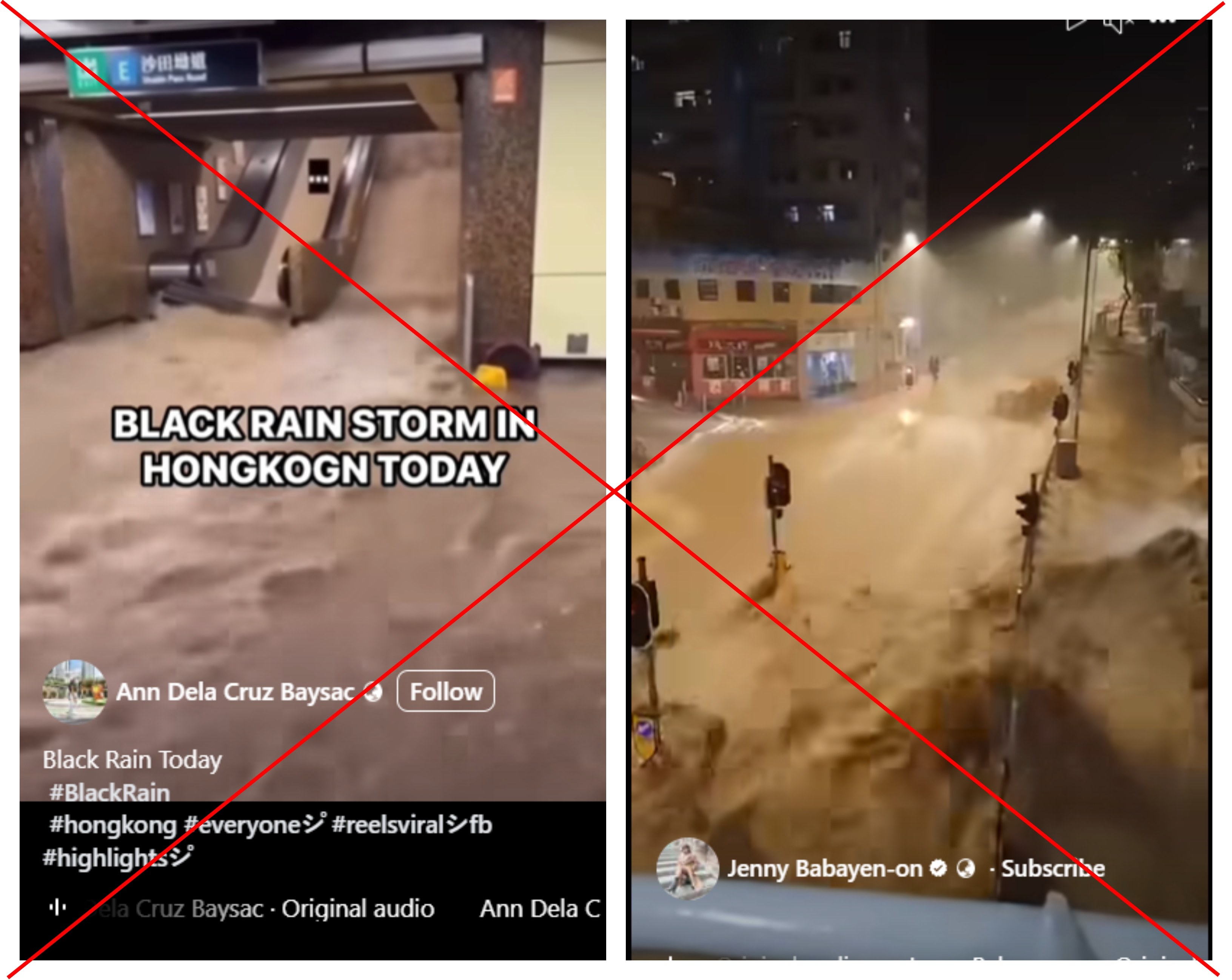 A screenshot of the two reels side by side with lines drawn by the Post. Photo: Facebook/SCMP Composite