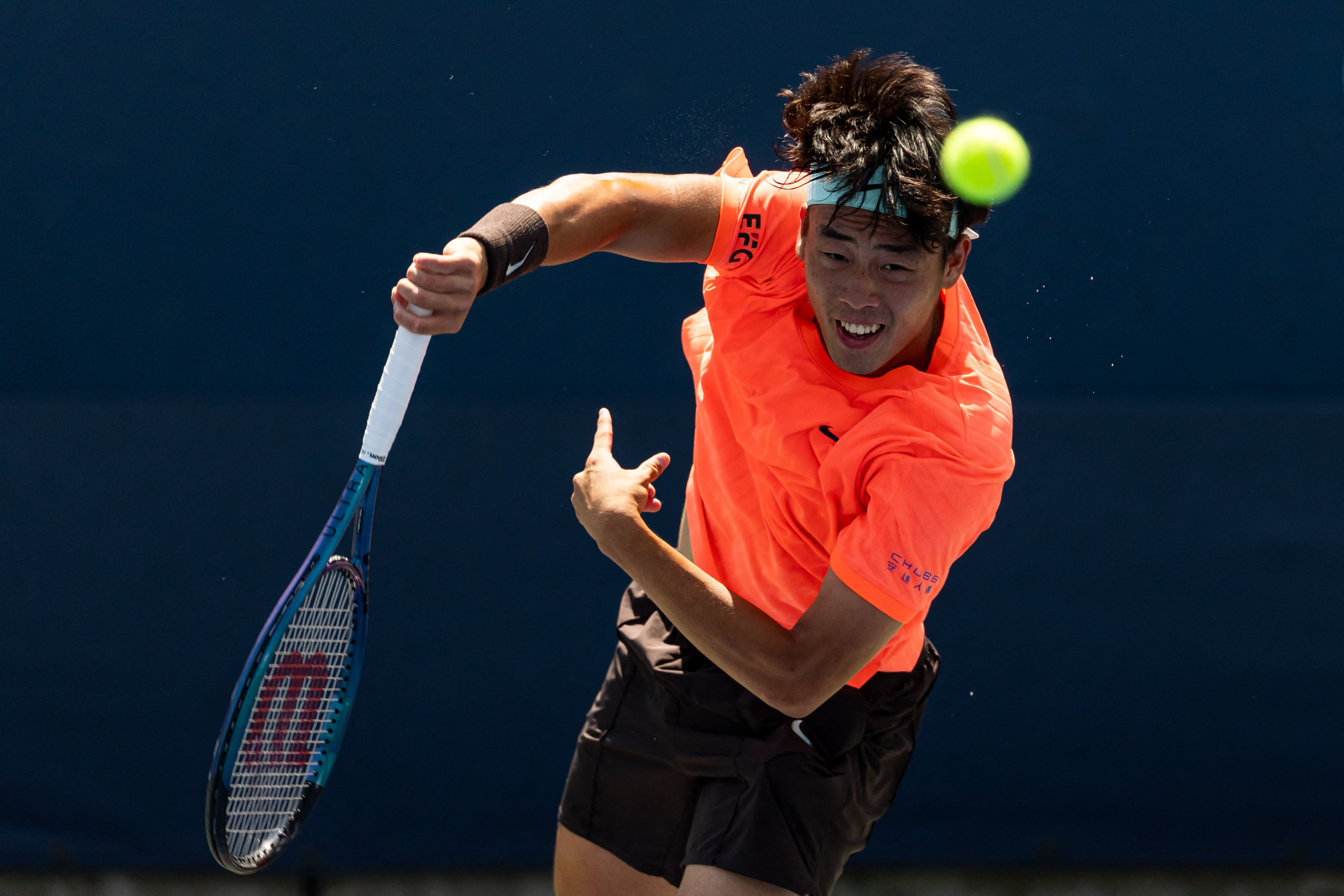 Coleman Wong serves against Aleksandar Kovacevic in the first round of the men’s singles at the US Open. Photo: Reuters