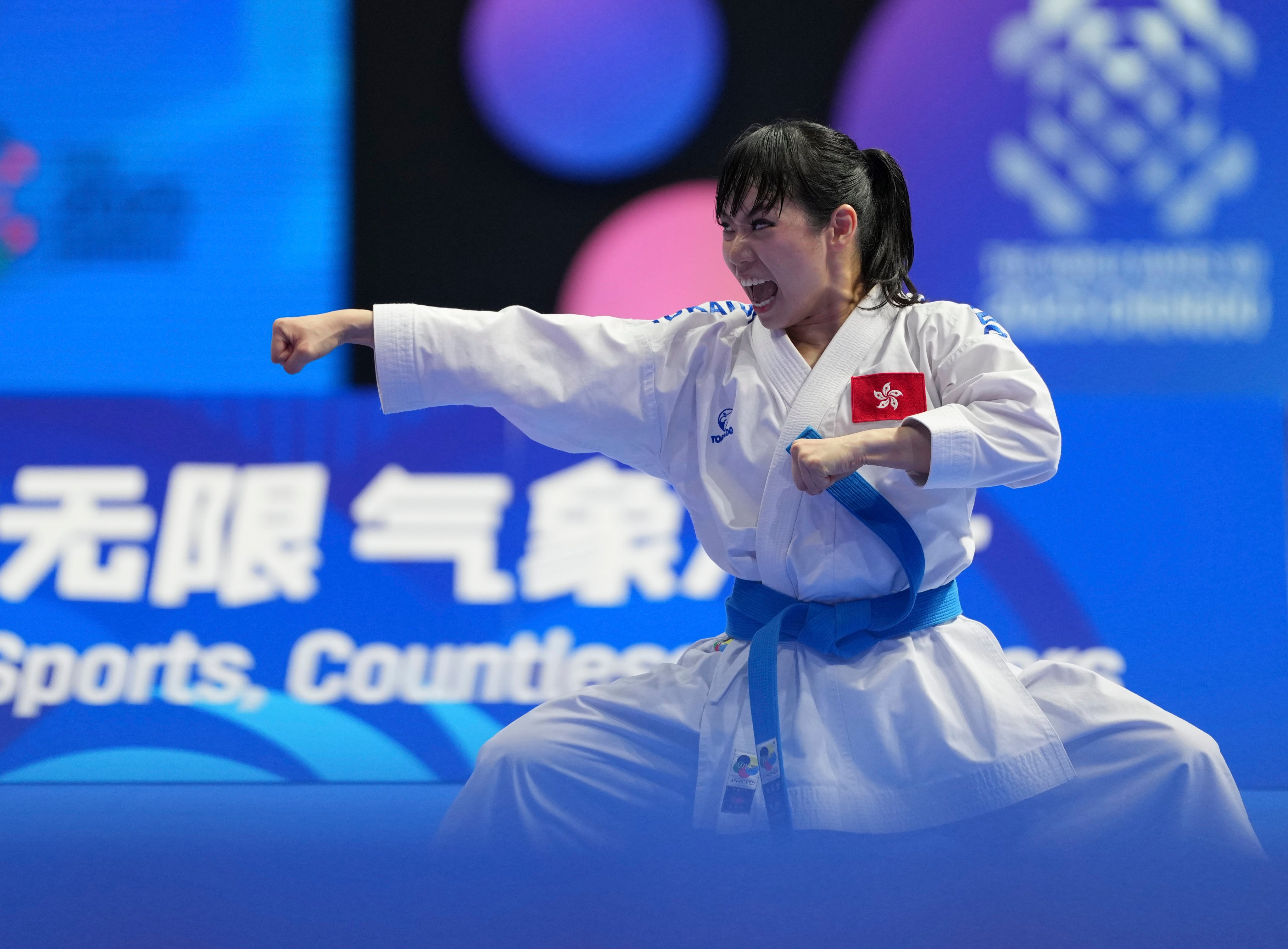 A fired-up Grace Lau during her World Games final success against Japan’s Maho Ono. Photo: Xinhua