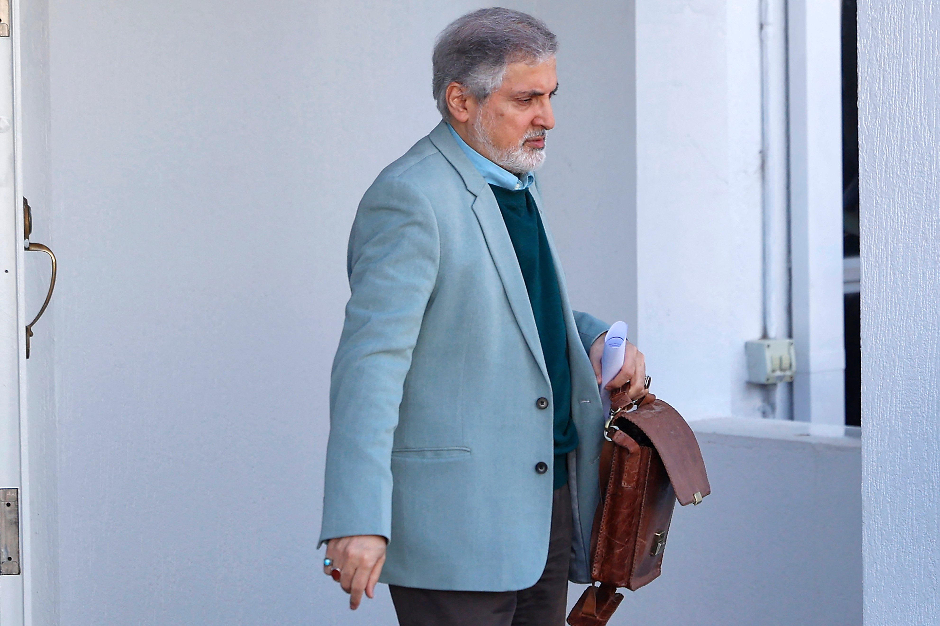 Iranian ambassador to Australia Ahmad Sadeghi leaves Tehran’s embassy in Canberra on Wednesday. Photo: AFP