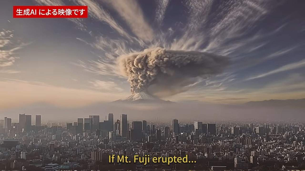 A screenshot of the video released by Japan’s Cabinet Office showing a simulate eruption of Mount Fuji. Photo: Japan’s Cabinet Office