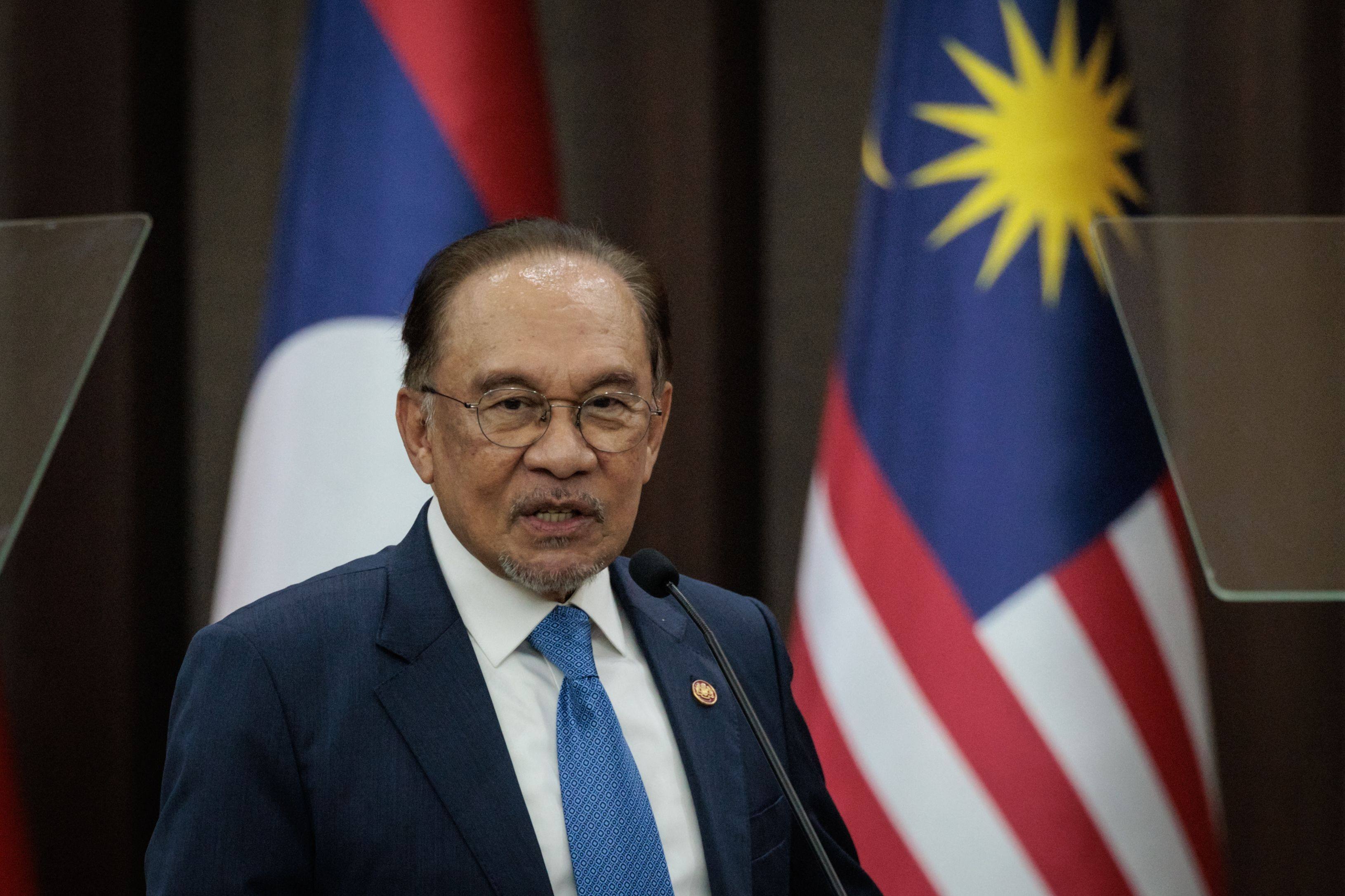 Malaysia’s Prime Minister Anwar Ibrahim delivers a speech at the Asean Secretariat in Jakarta on July 29. Photo: AFP