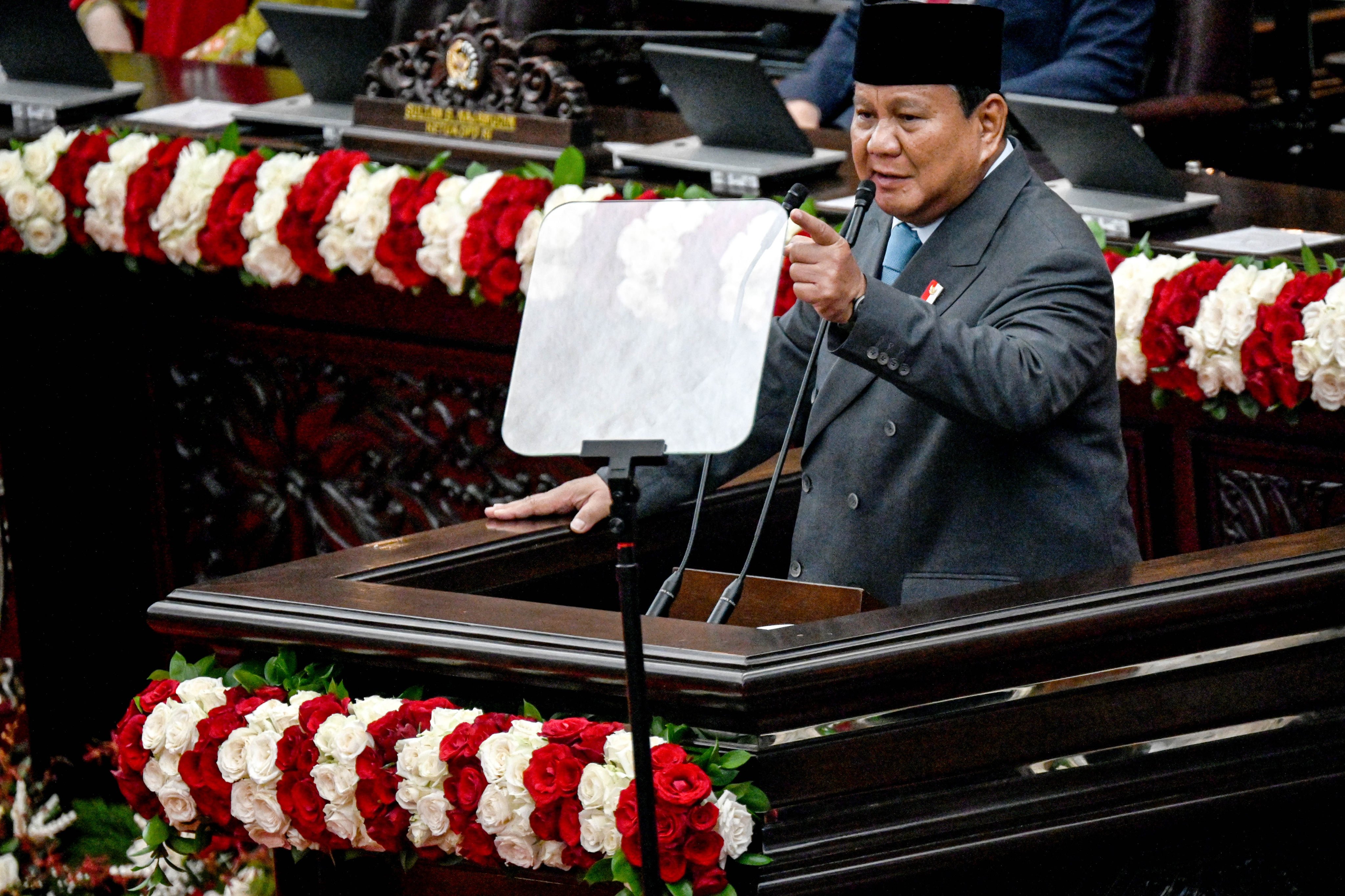 Indonesian President Prabowo Subianto gestures during his first state of the nation address at the People’s Consultative Assembly on August 15. He is due to deliver a highly anticipated address at the 80th UN General Assembly in September. Photo: Xinhua
