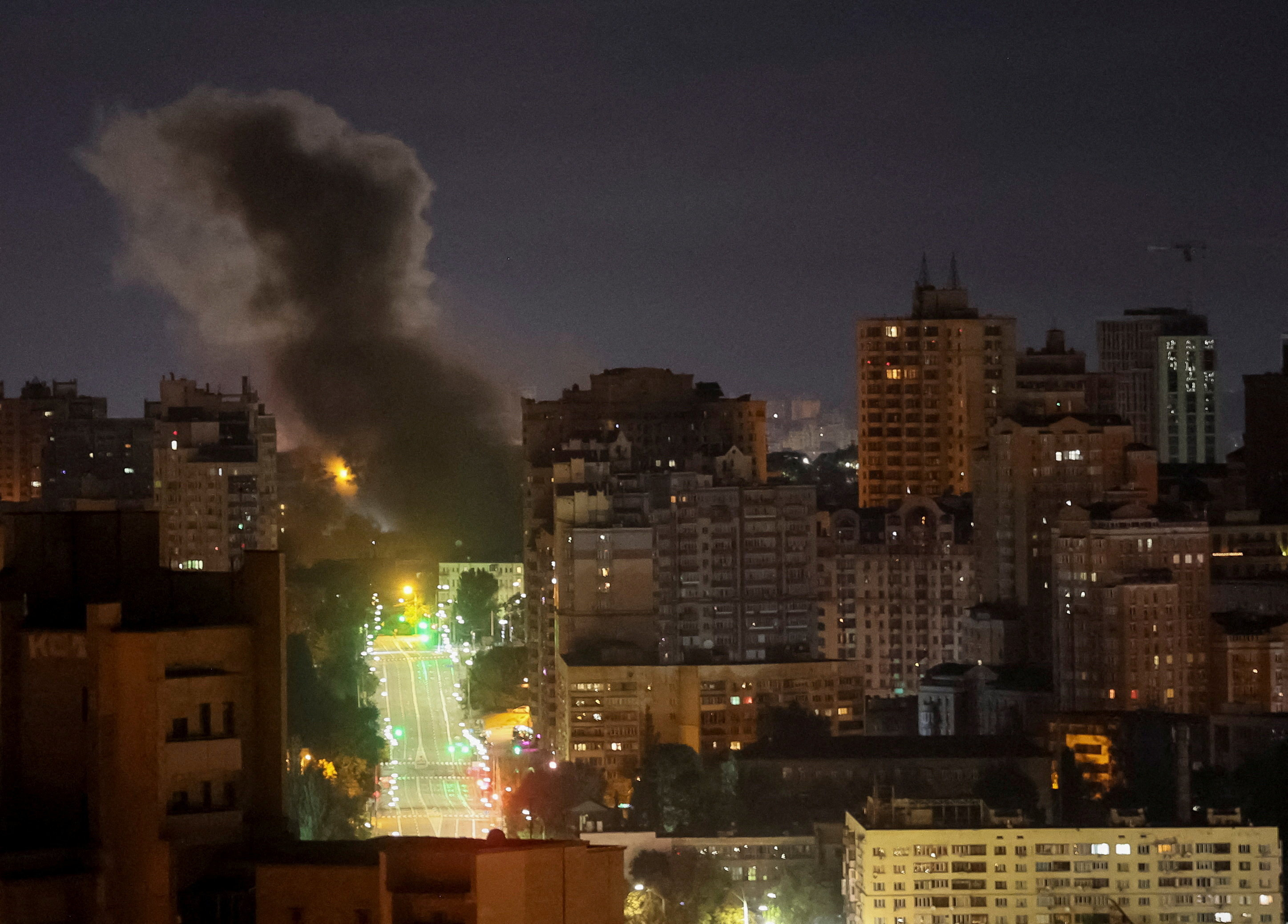 Smoke rises in Kyiv, Ukraine, after a Russian drone strike on Thursday. Photo: Reuters
