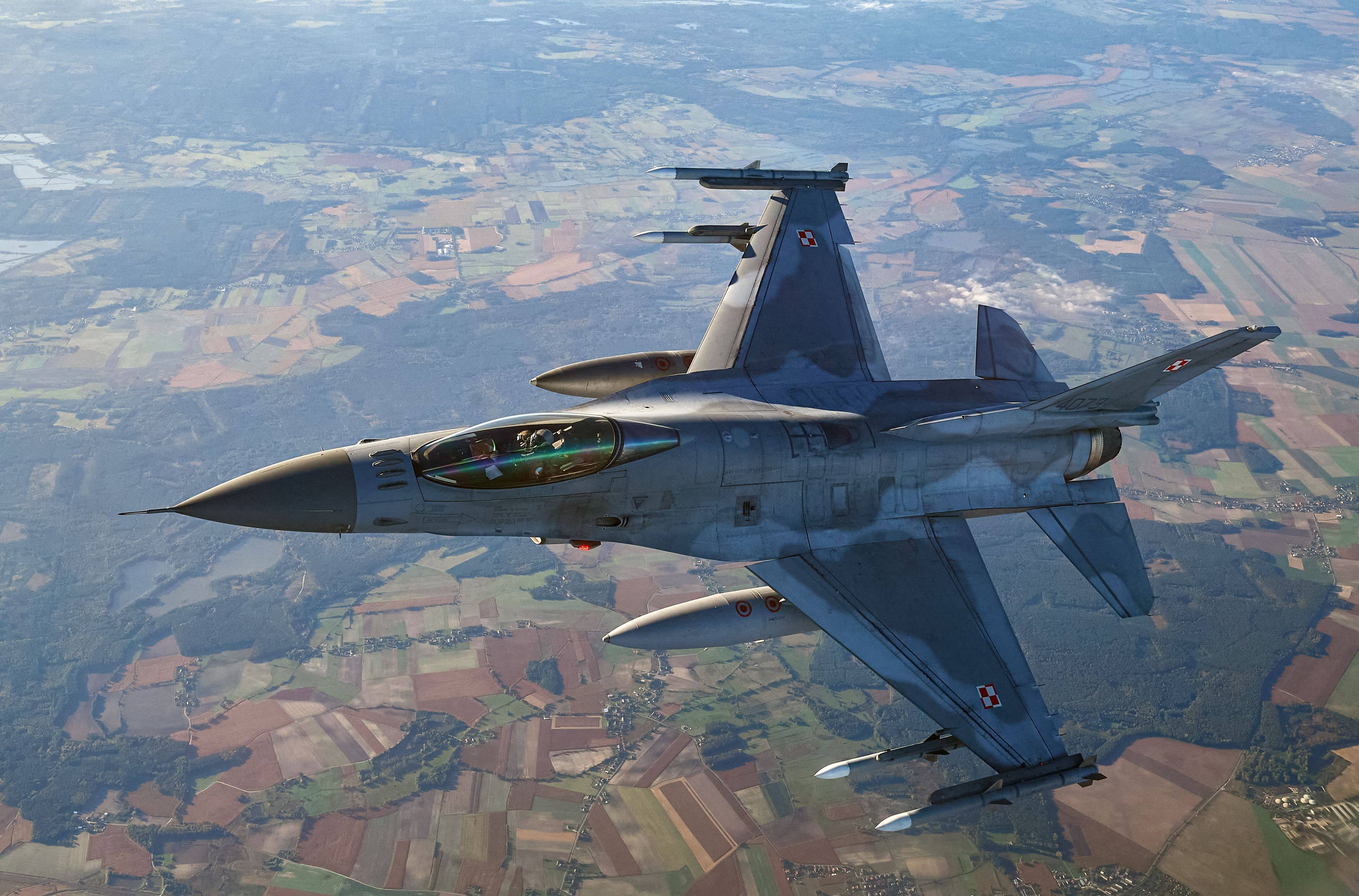 An F-16 takes part in a Nato exercise near the air base in Lask, central Poland, in October 2022. Photo: AFP