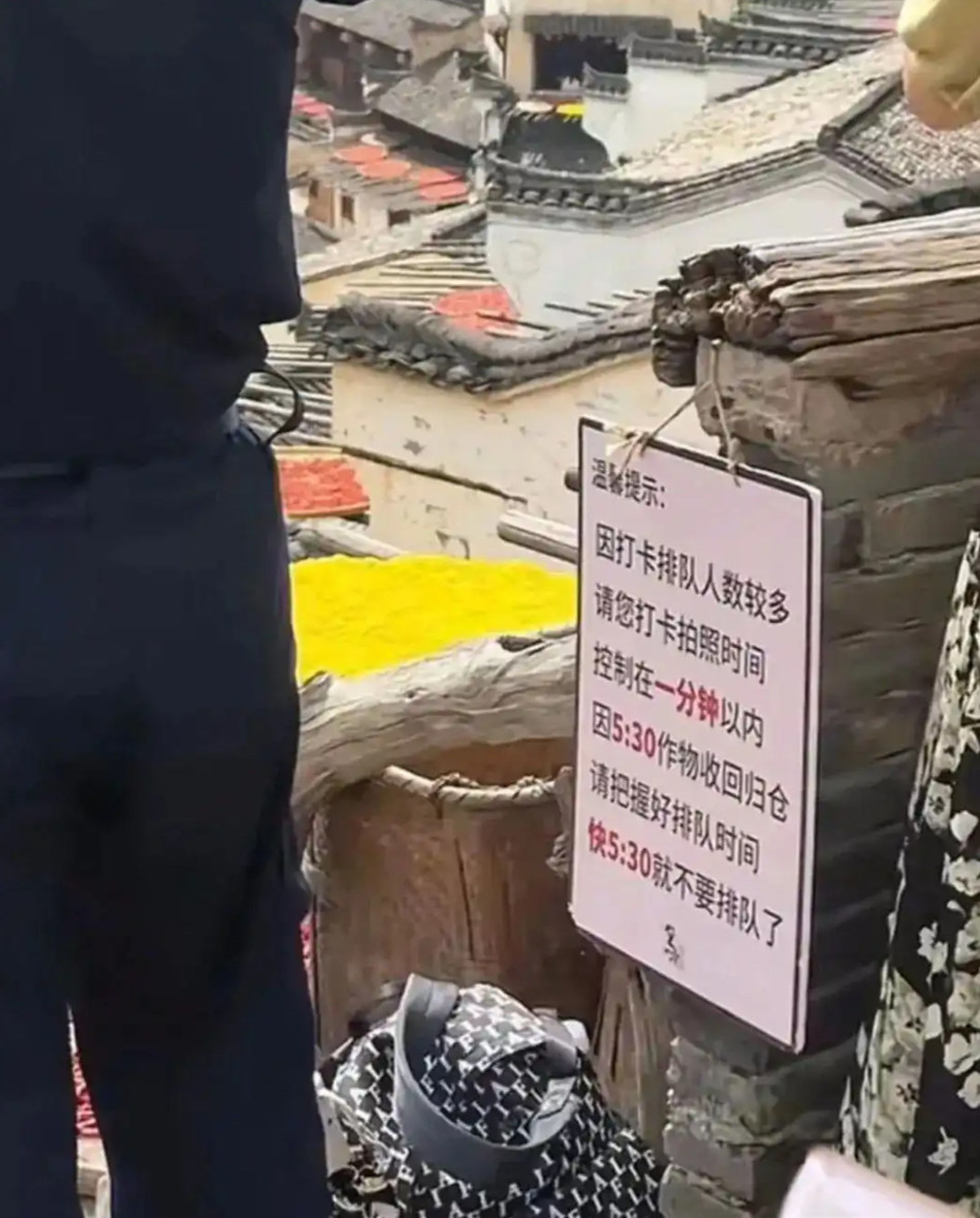 A notice has been posted explaining the one-minute photography limit, aimed at ensuring that all visitors have an opportunity to capture their memories amid the large tourist crowds. Photo: Handout