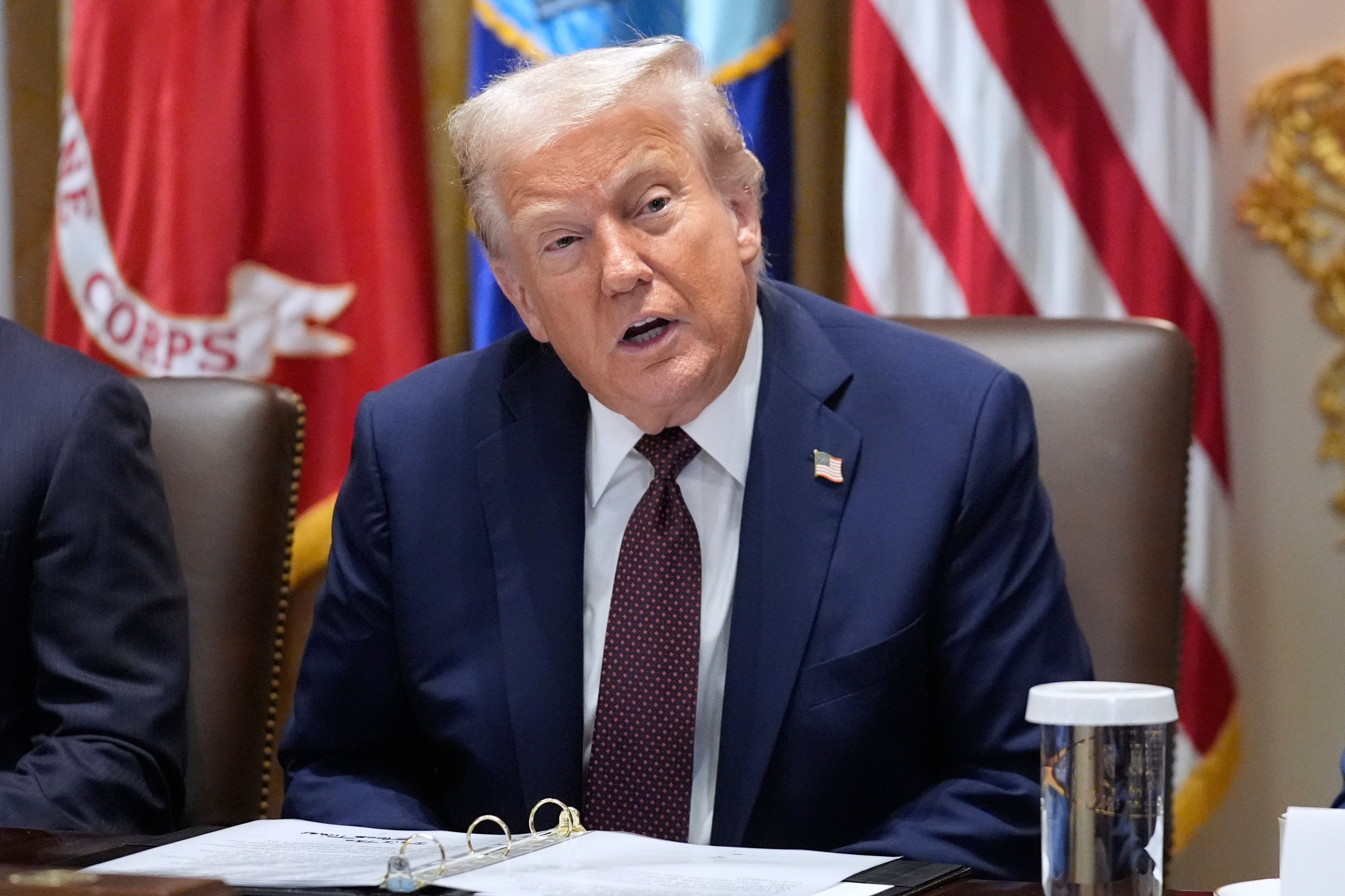 US President Donald Trump speaks during a White House cabinet meeting on Tuesday. Photo: AP
