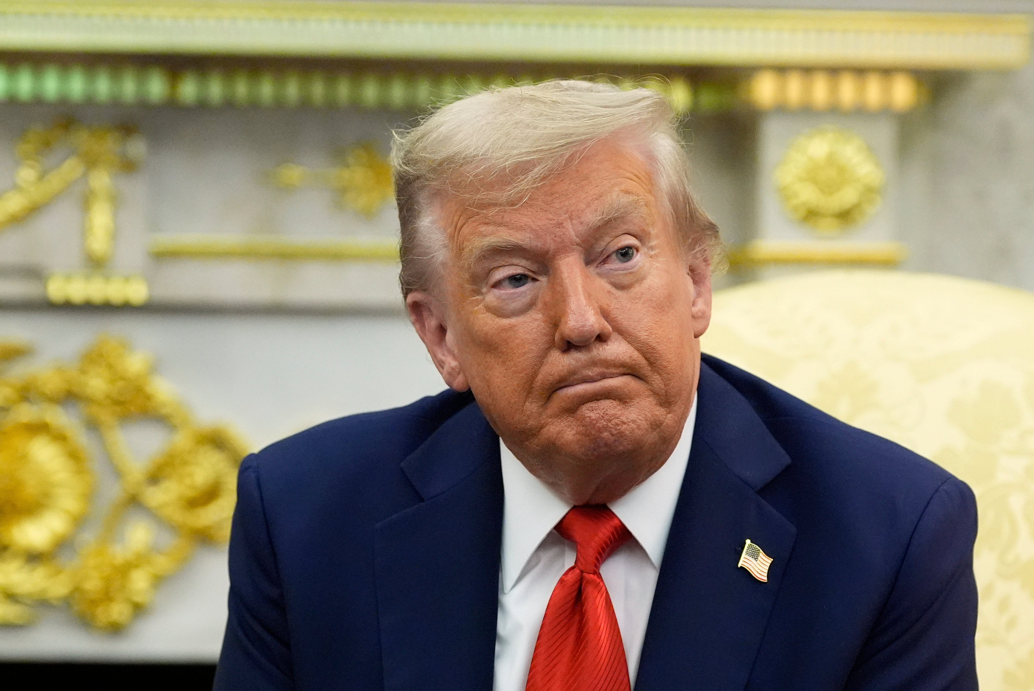 US President Donald Trump, seen on Monday, has suffered a setback in his trade war plans, after a court ruled that he could not bypass Congress in applying tariffs. Photo: AP