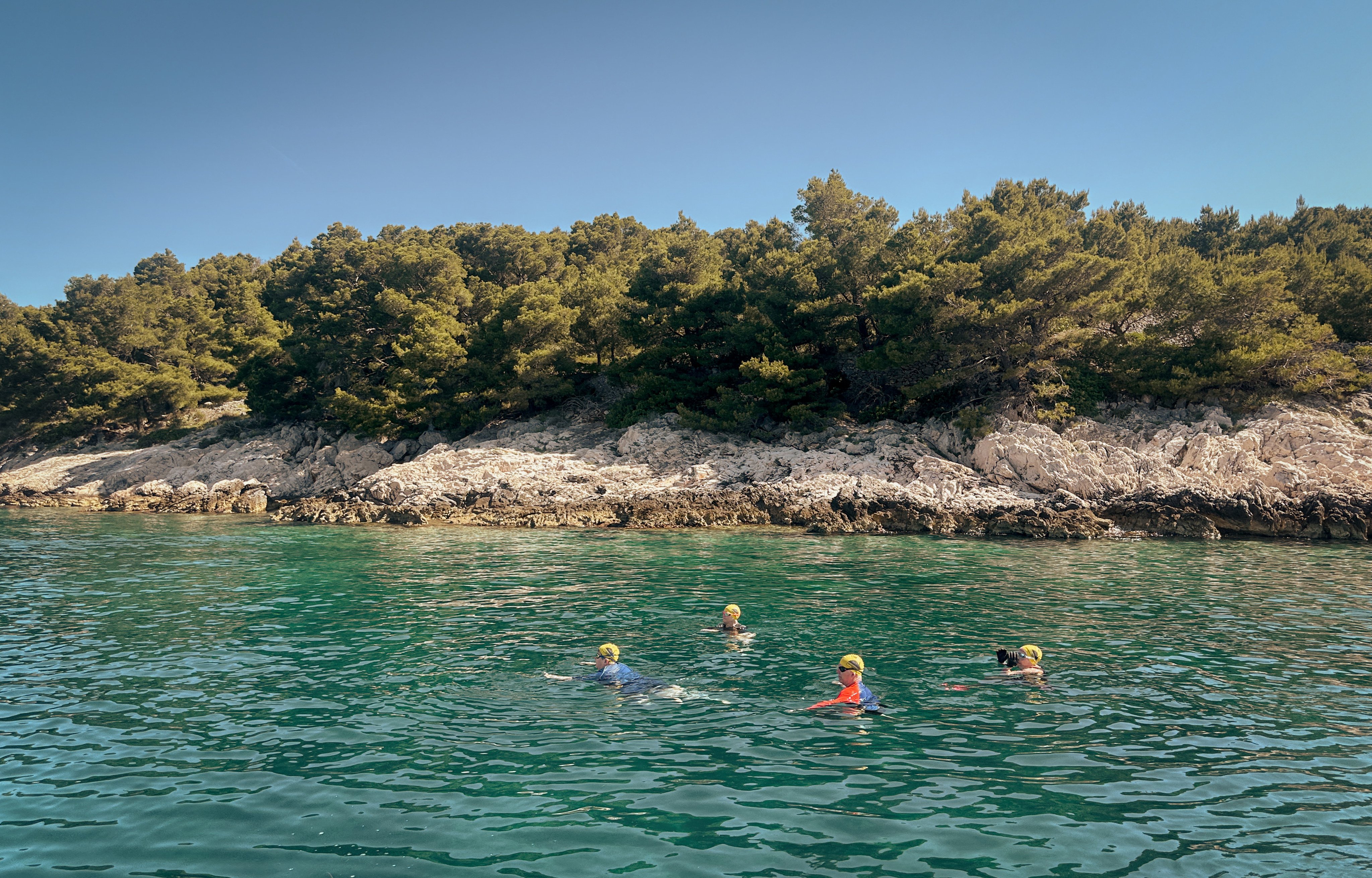 Swimmers from writer Teresa Bergen’s group 
in the waters around Prvić, Croatia. Photo: Teresa Bergen