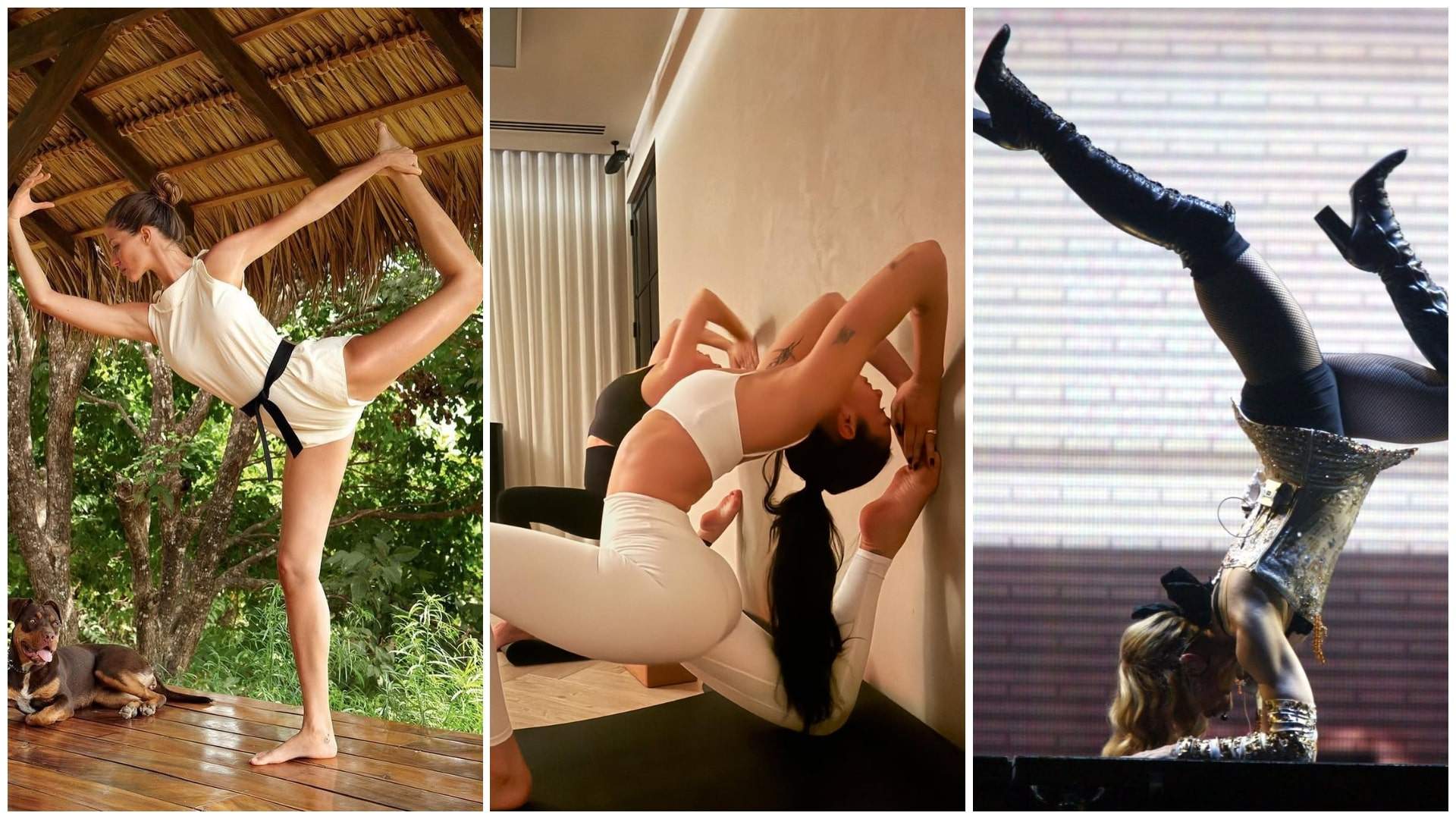 Gisele Bündchen, Dua Lipa and Madonna have all practised yoga. Photos: @gisele, @dualipa, @madonnaliteral/Instagram