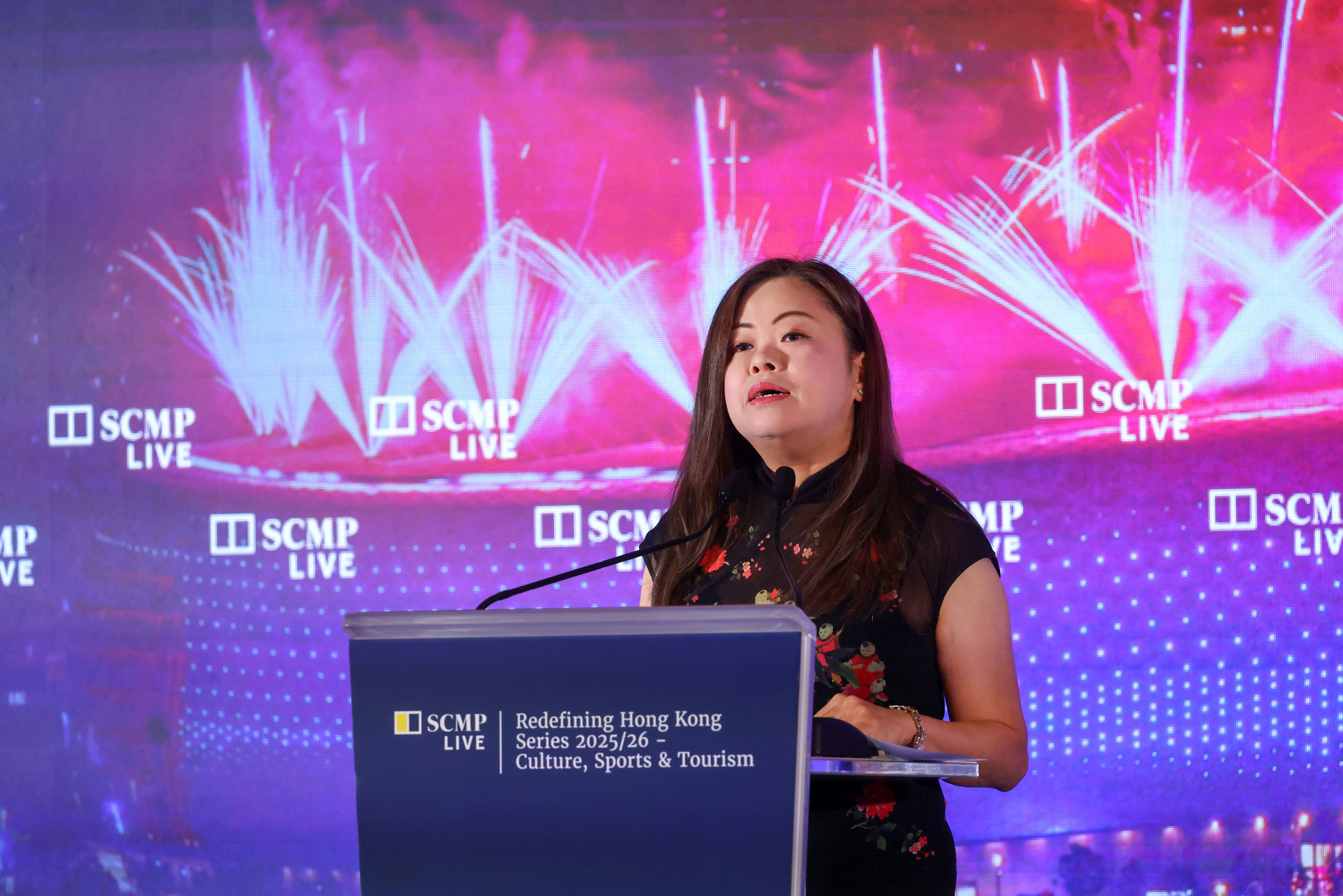 Secretary for Culture, Sports and Tourism Rosanna Law gives the keynote speech at the Redefining Hong Kong conference. Photo: Dickson Lee