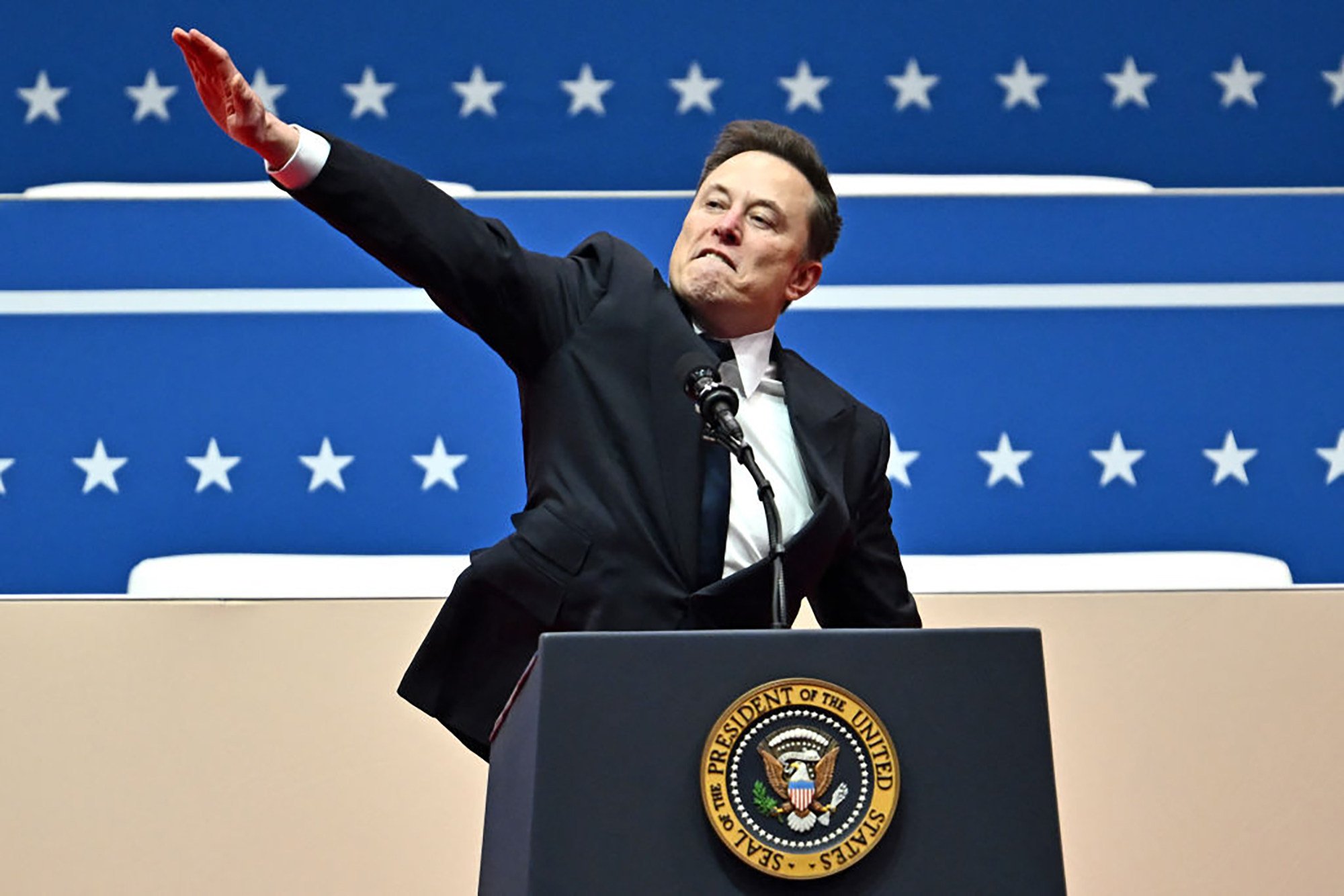 Tesla and SpaceX CEO Elon Musk salutes the crowd in Washington, DC, on January 20. Photo: AFP