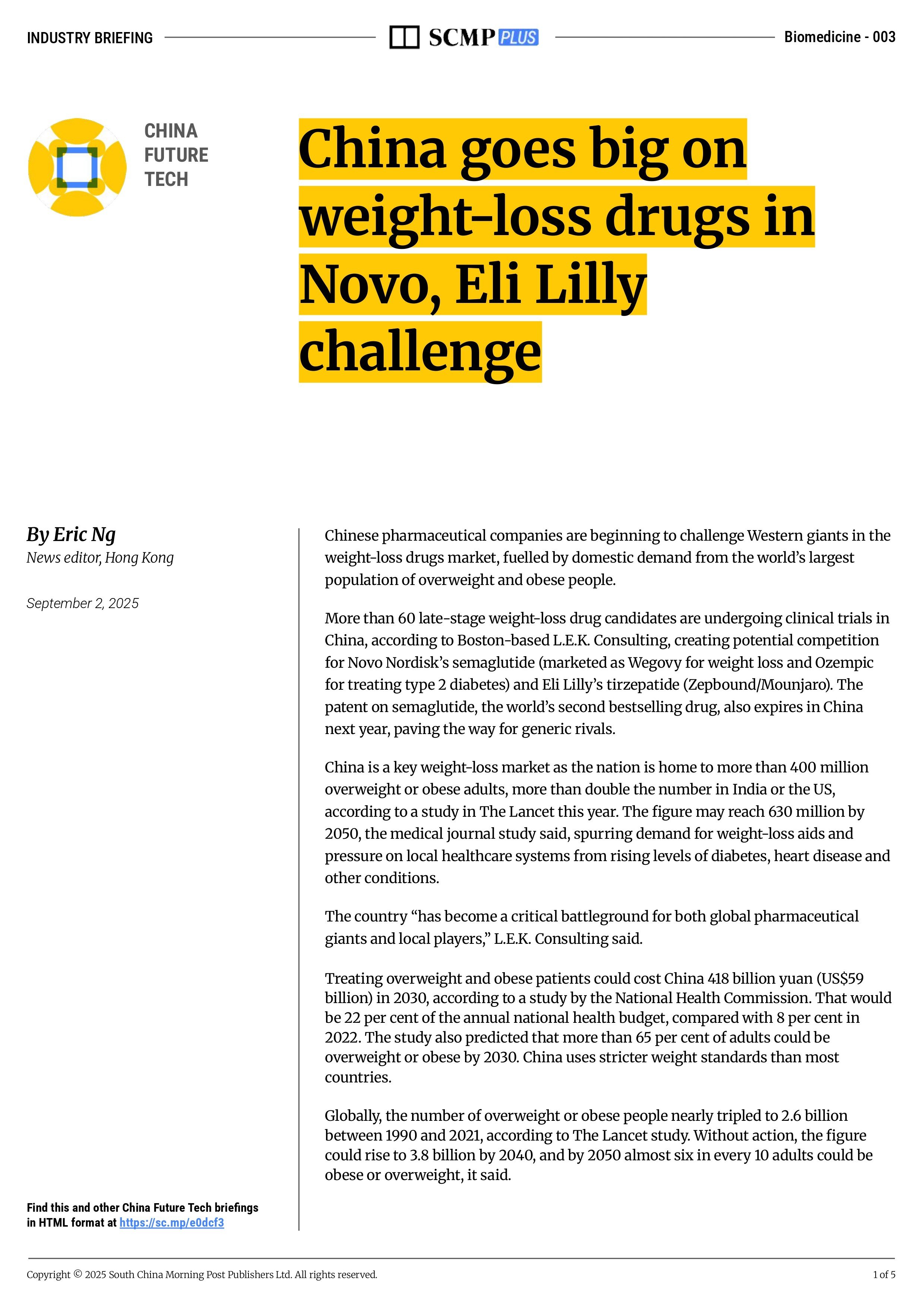 China goes big on weight-loss drugs in Novo, Eli Lilly challenge
