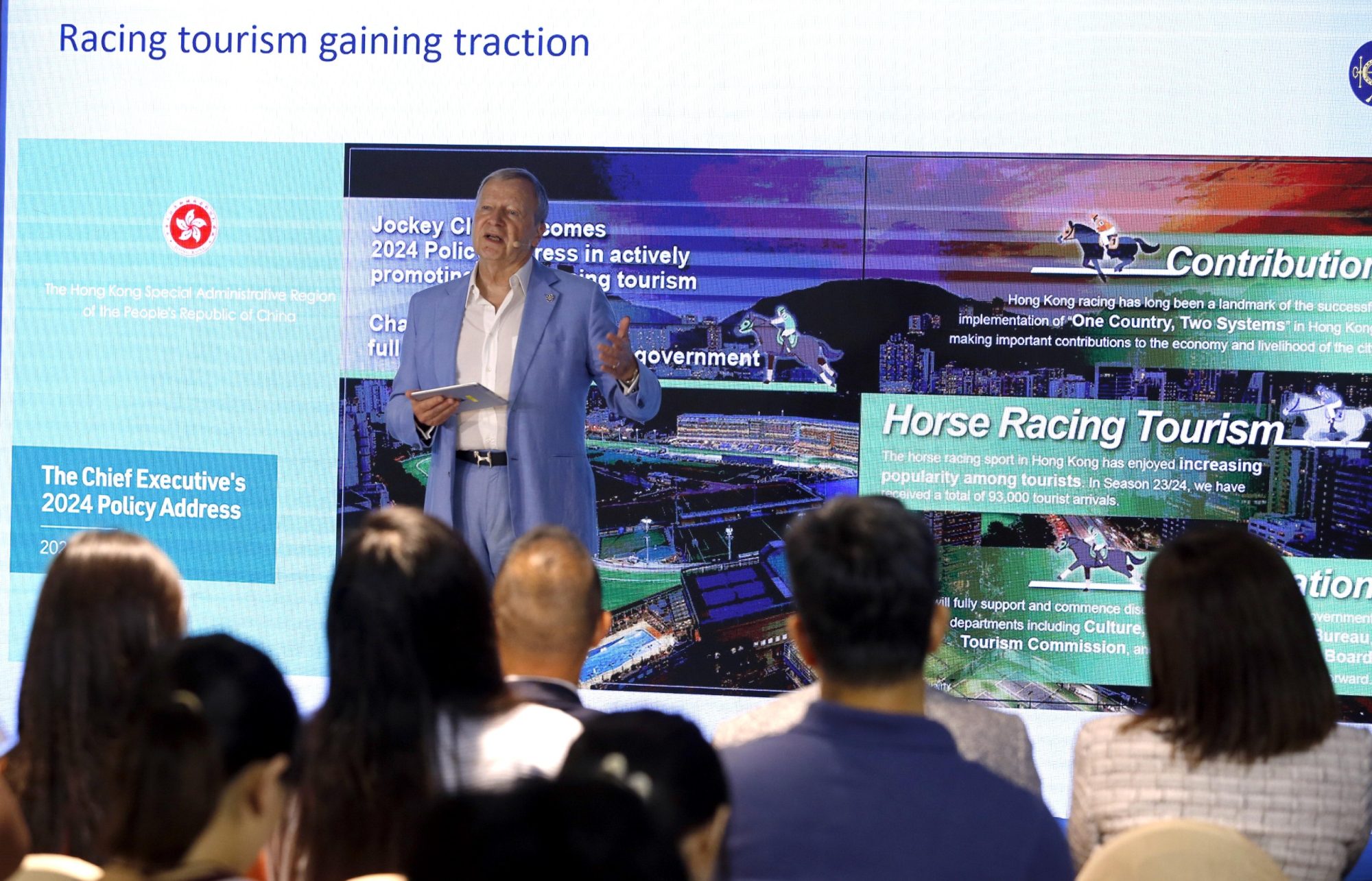 Winfried Engelbrecht-Bresges speaking at the press conference unveiling Sha Tin’s new facilities. Photo: Kenneth Chan Winfried Engelbrecht-Bresges speaking at the press conference unveiling Sha Tin’s new facilities. Photo: Kenneth Chan