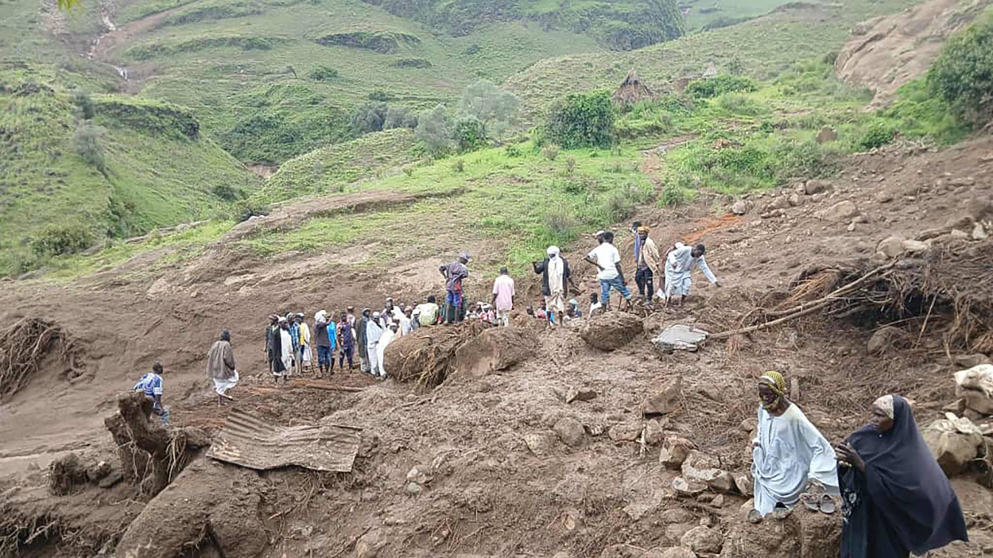 The aftermath of a landslide that devastated the village of Tarasin in Sudan’s Jebel Marra area. Photo: Sudan Liberation Movement/Army via AFP