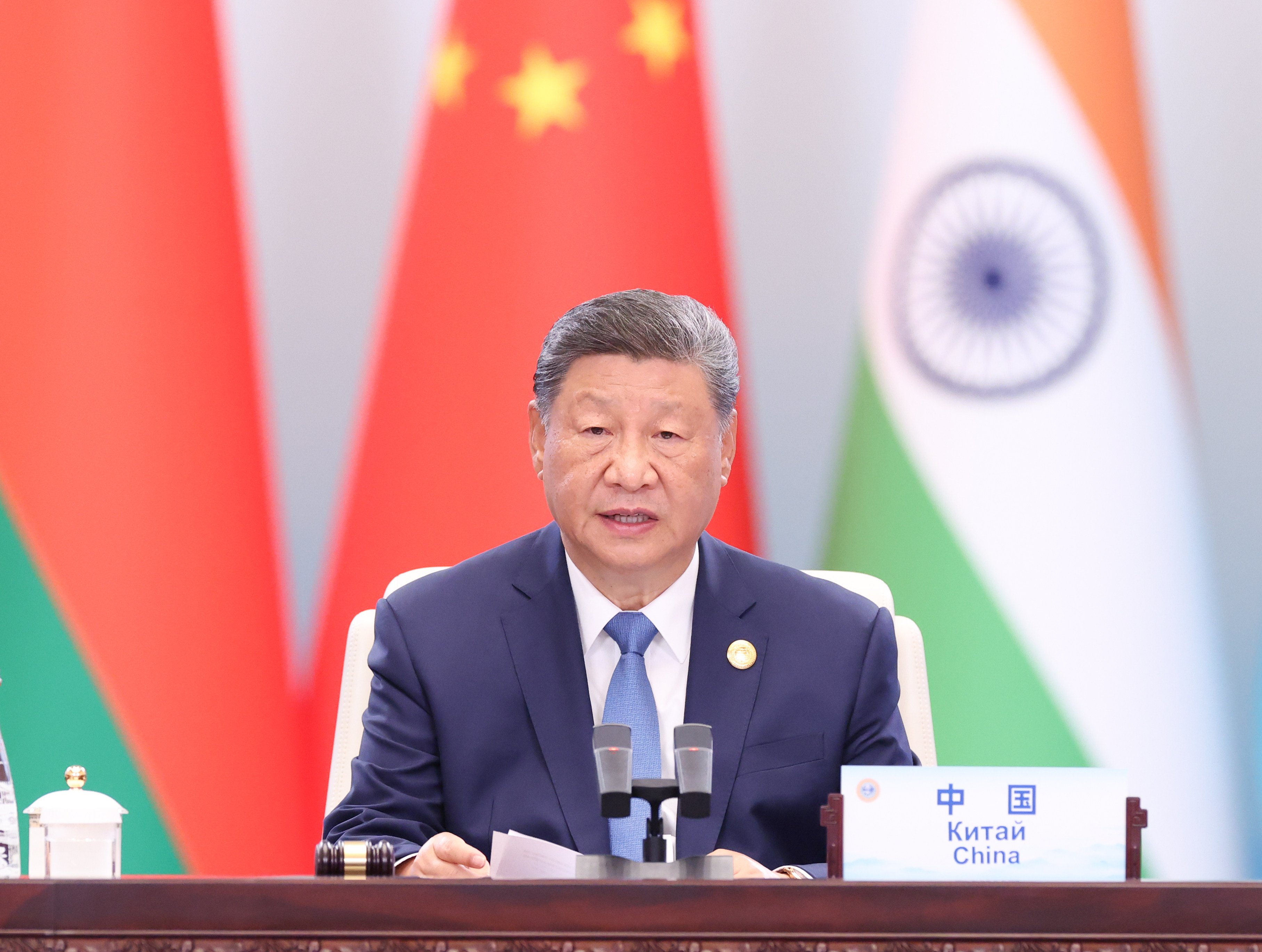 Chinese President Xi Jinping speaks at a Shanghai Cooperation Organisation Plus meeting in Tianjin on September 1. Photo: Xinhua
