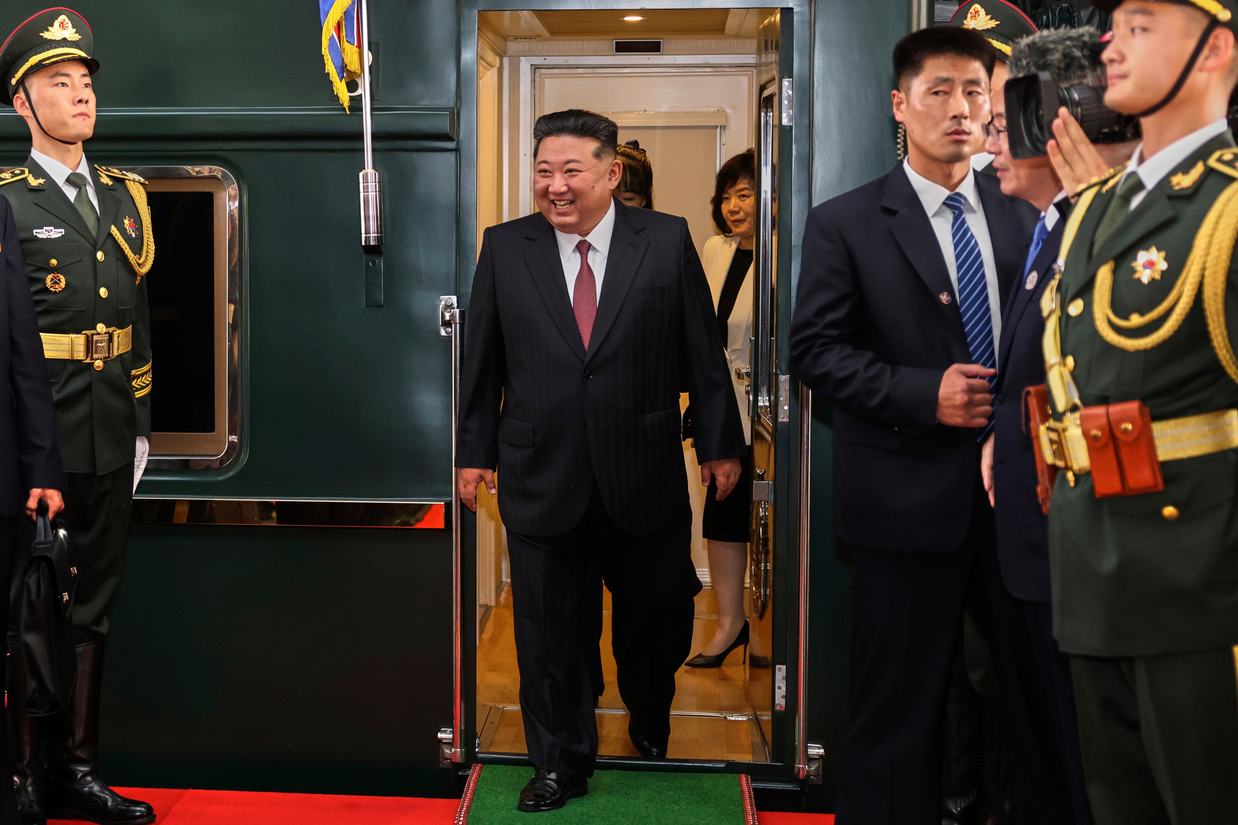 North Korean leader Kim Jong-un arrives in Beijing by heavily armoured train on Tuesday. Photo: Xinhua via AP