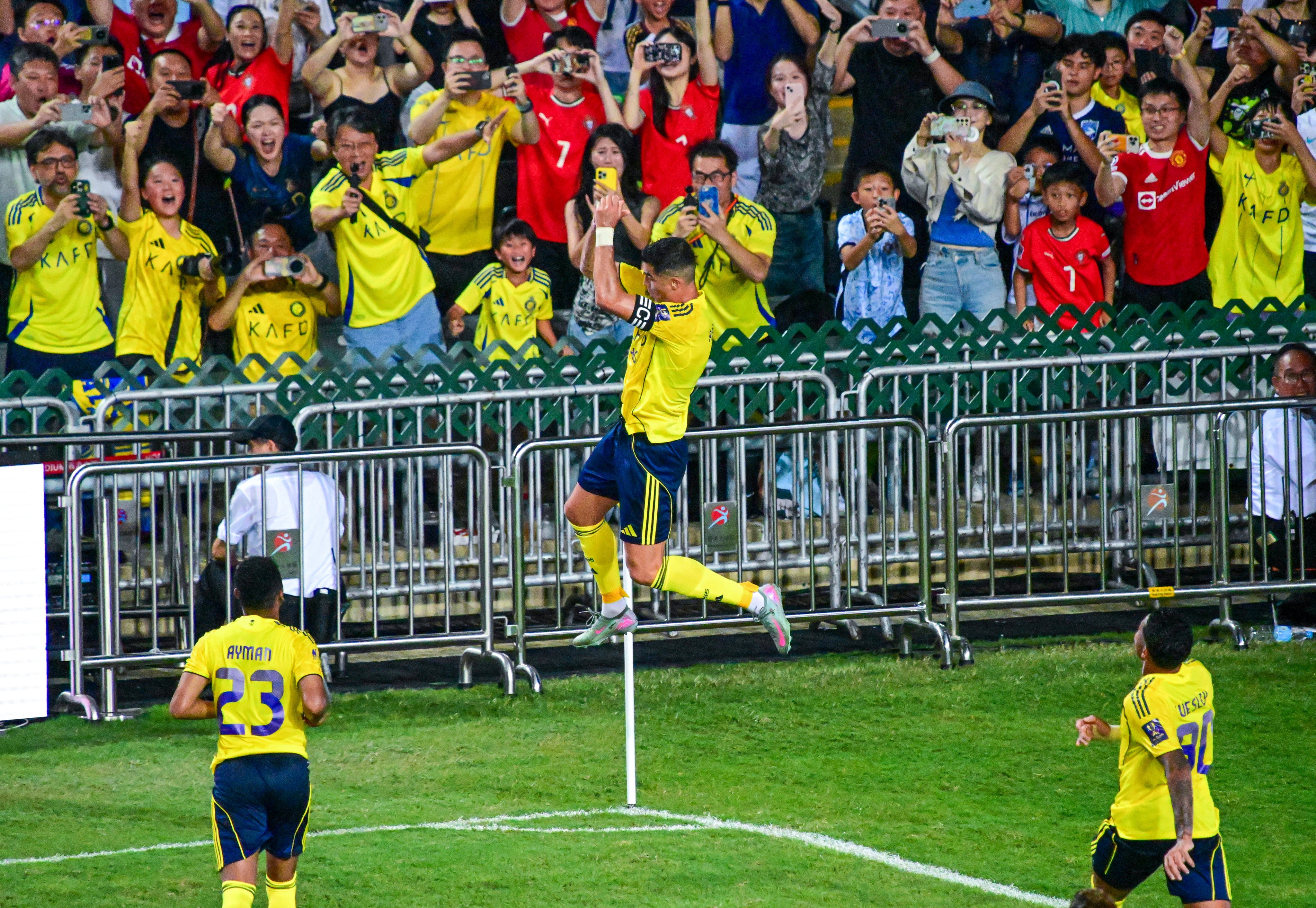 Cristiano Ronaldo (centre) celebrates during the Saudi Super Cup final football match between Al-Nassr and Al-Ahli in Hong Kong on August 23. Photo: Xinhua