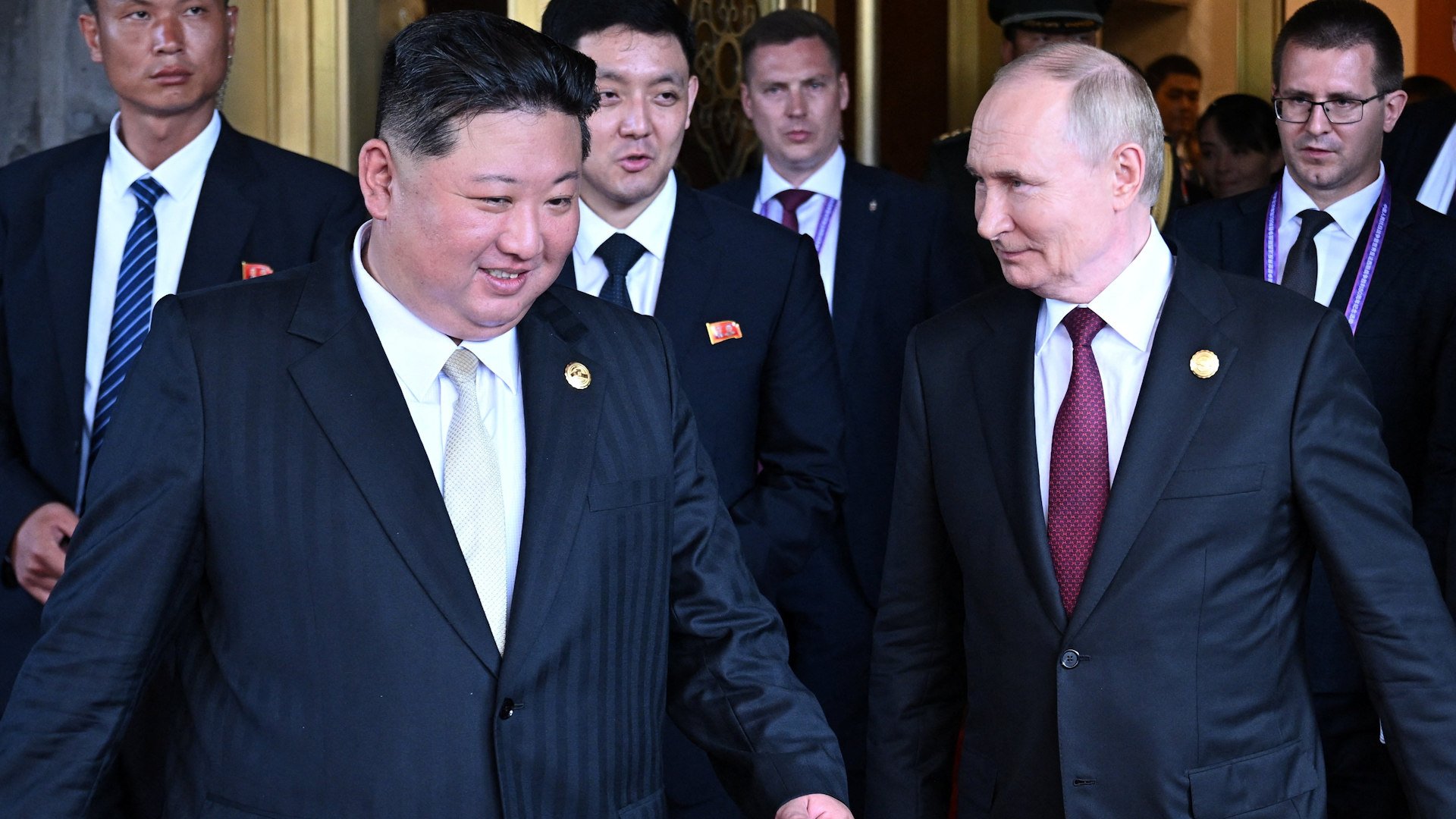 Russian President Vladimir Putin and North Korean leader Kim Jong Un leave after a meeting in Beijing, China September 3, 2025.