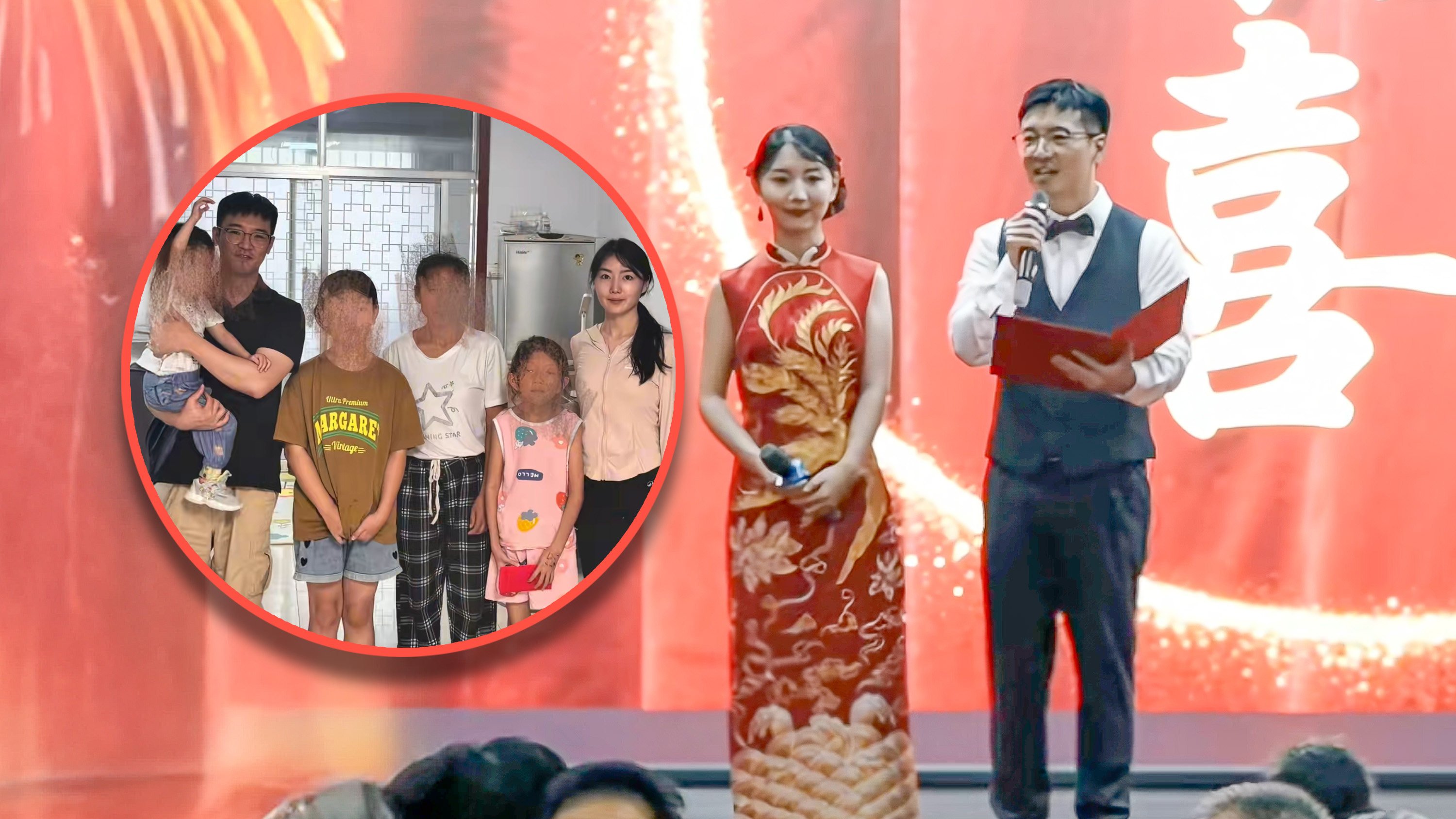 A Chinese couple saved money by skipping traditional wedding customs like a wedding car and plush decorations before donating what they saved to three impoverished children. Photo: SCMP composite/Douyin