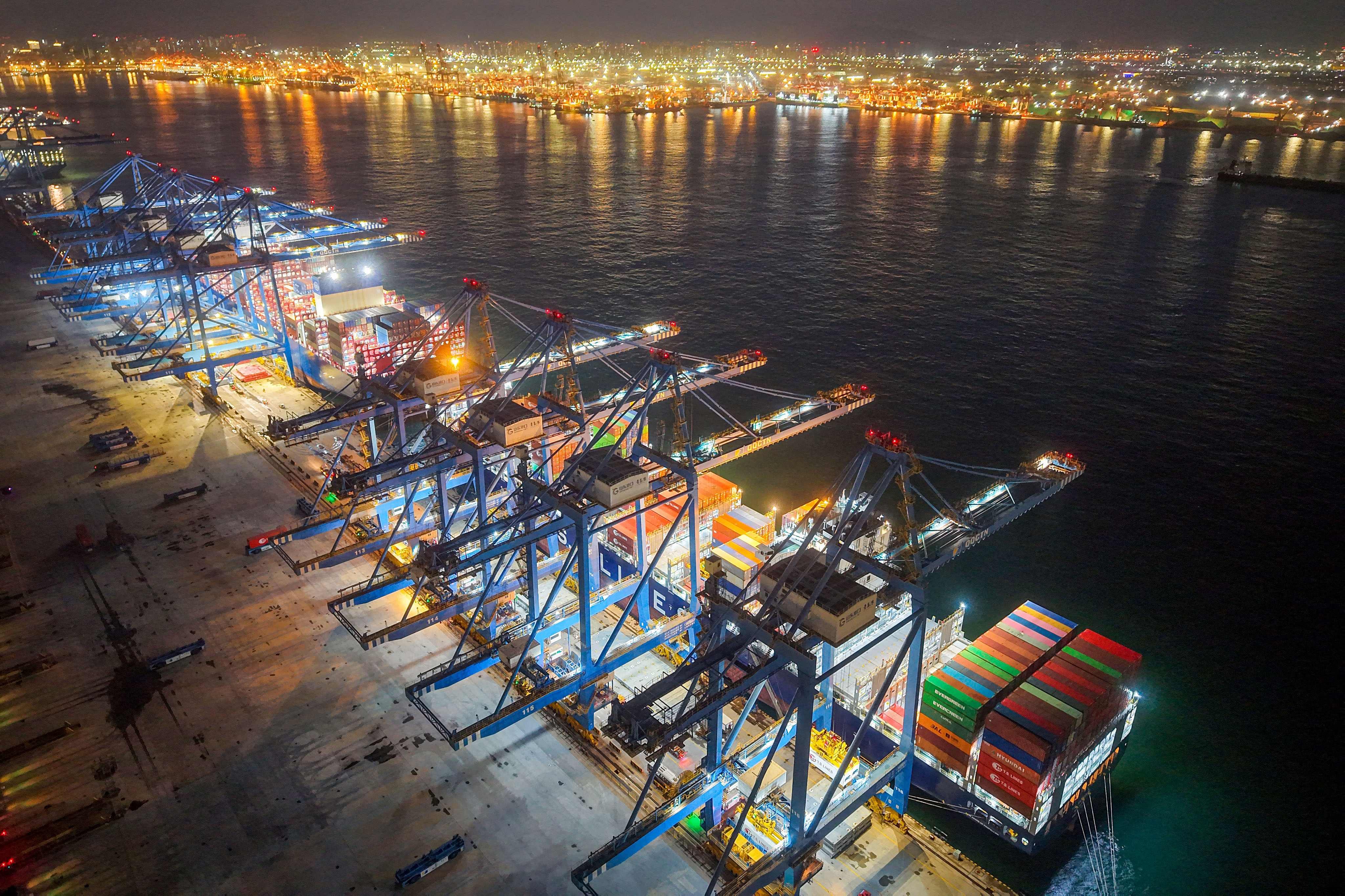 Container ships at the port in Qingdao, Shandong province, on August 13. Photo: AFP