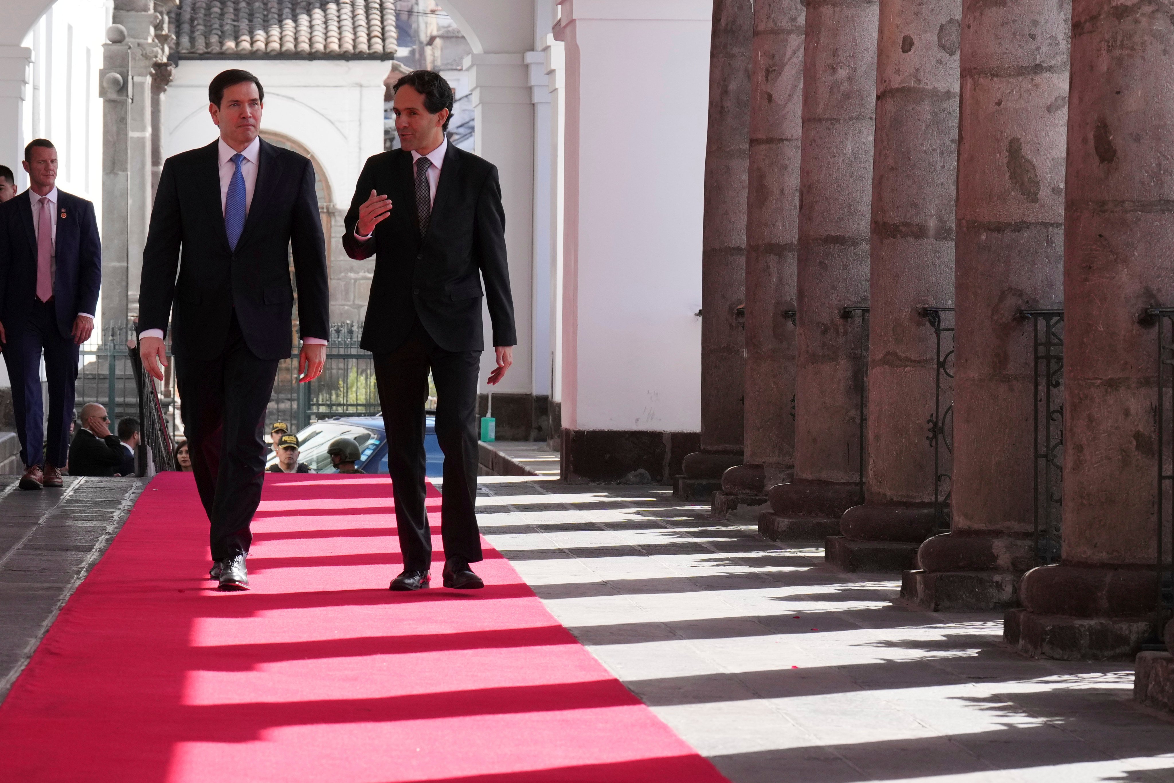US Secretary of State Marco Rubio (left) meets Ecuador’s President Daniel Noboa at the presidential palace in Quito on Thursday. Photo: AP