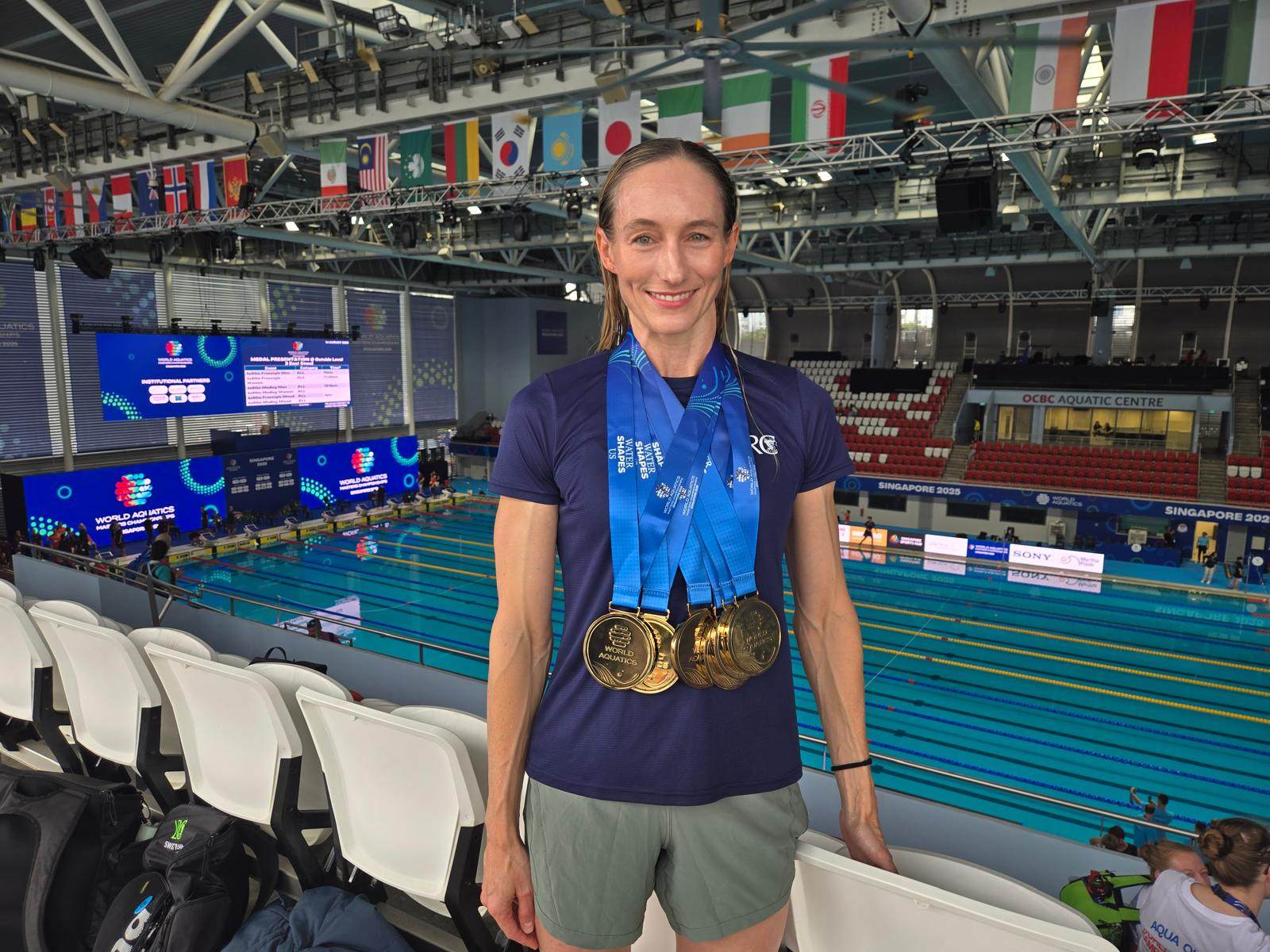Shauna Krkalo won six gold medals and set two world records at the World Aquatics Masters Championships in Singapore. Photo: Shauna Krkalo