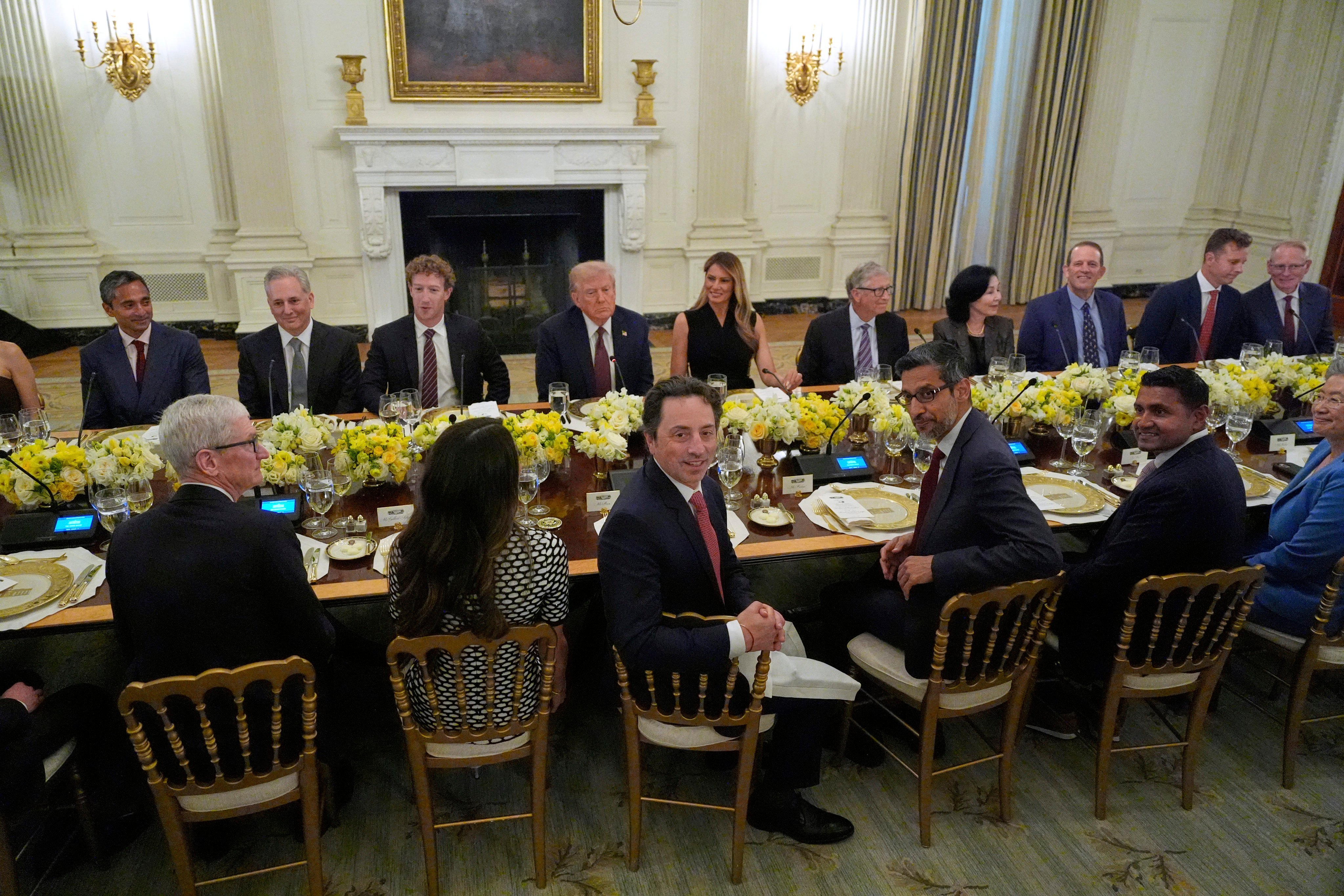 US President Donald Trump hosts a dinner with first lady Melania Trump in the State Dinning Room of the White House. Photo: AP