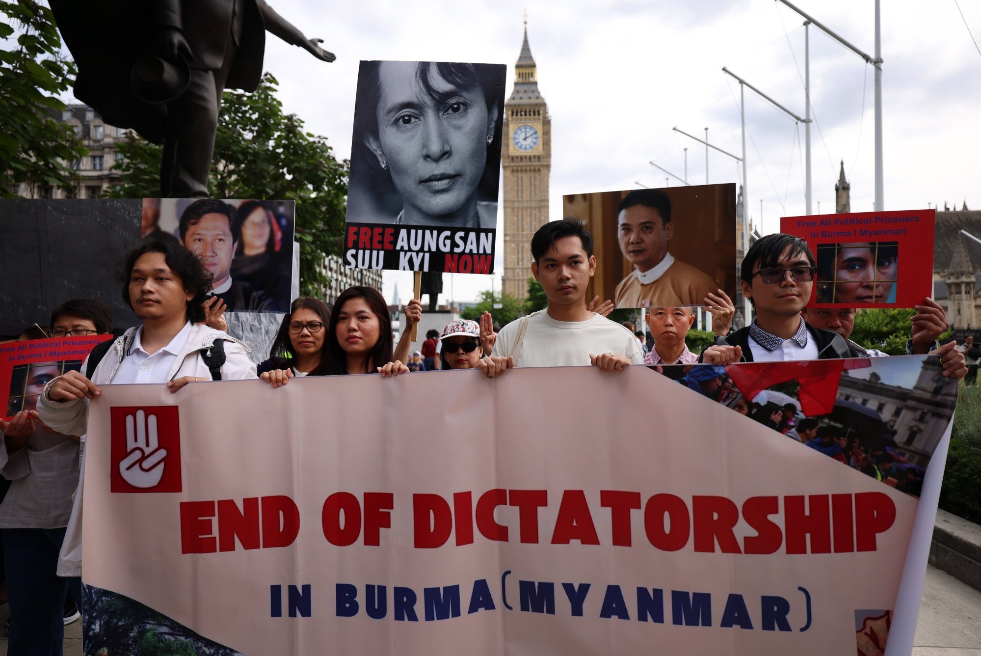 Burmese activists gather in London, Britain last month to protest against Myanmar’s military junta. Photo: EPA