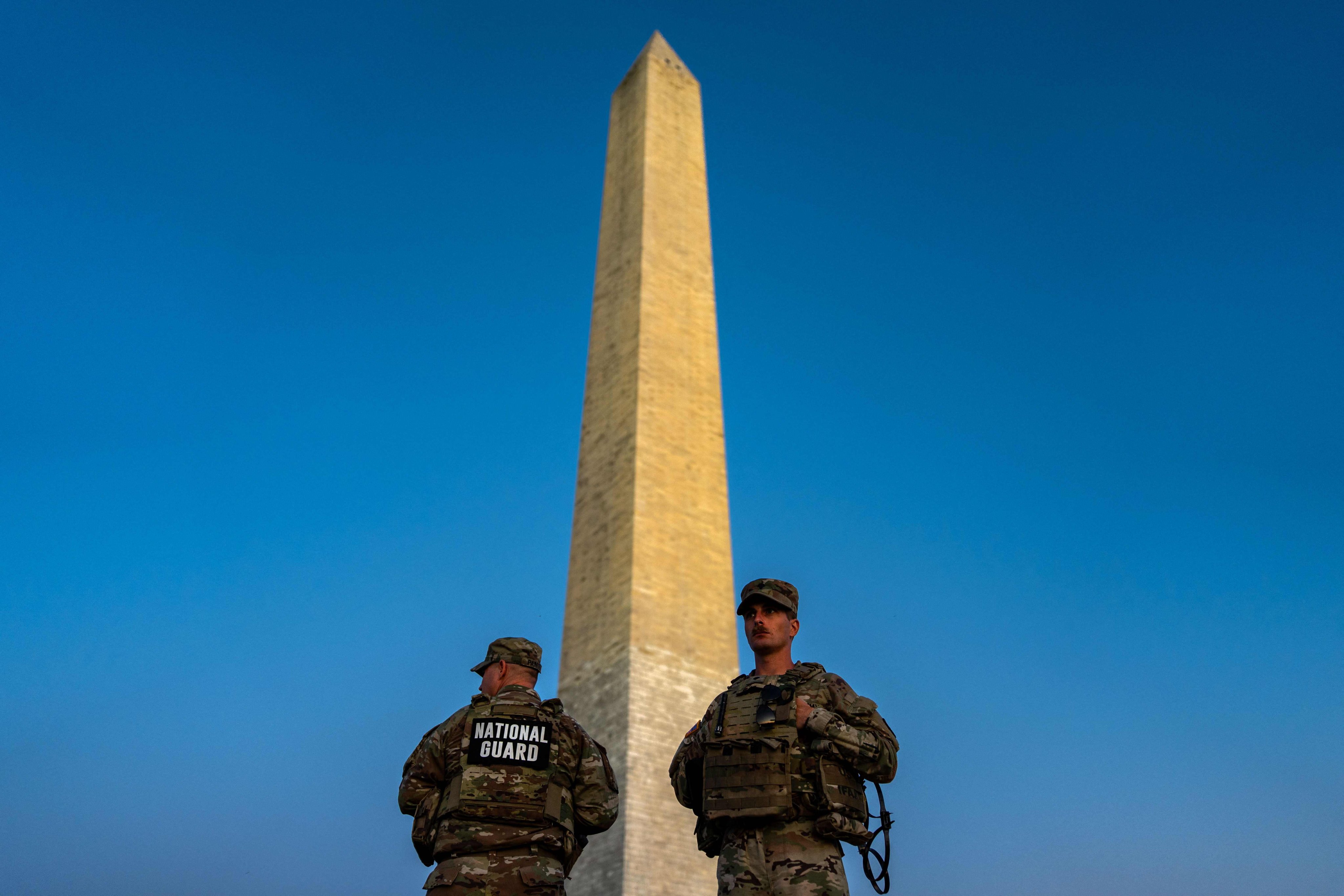 Members of the US National Guard stand near the Washington Monument on September 2. Photo: AFP