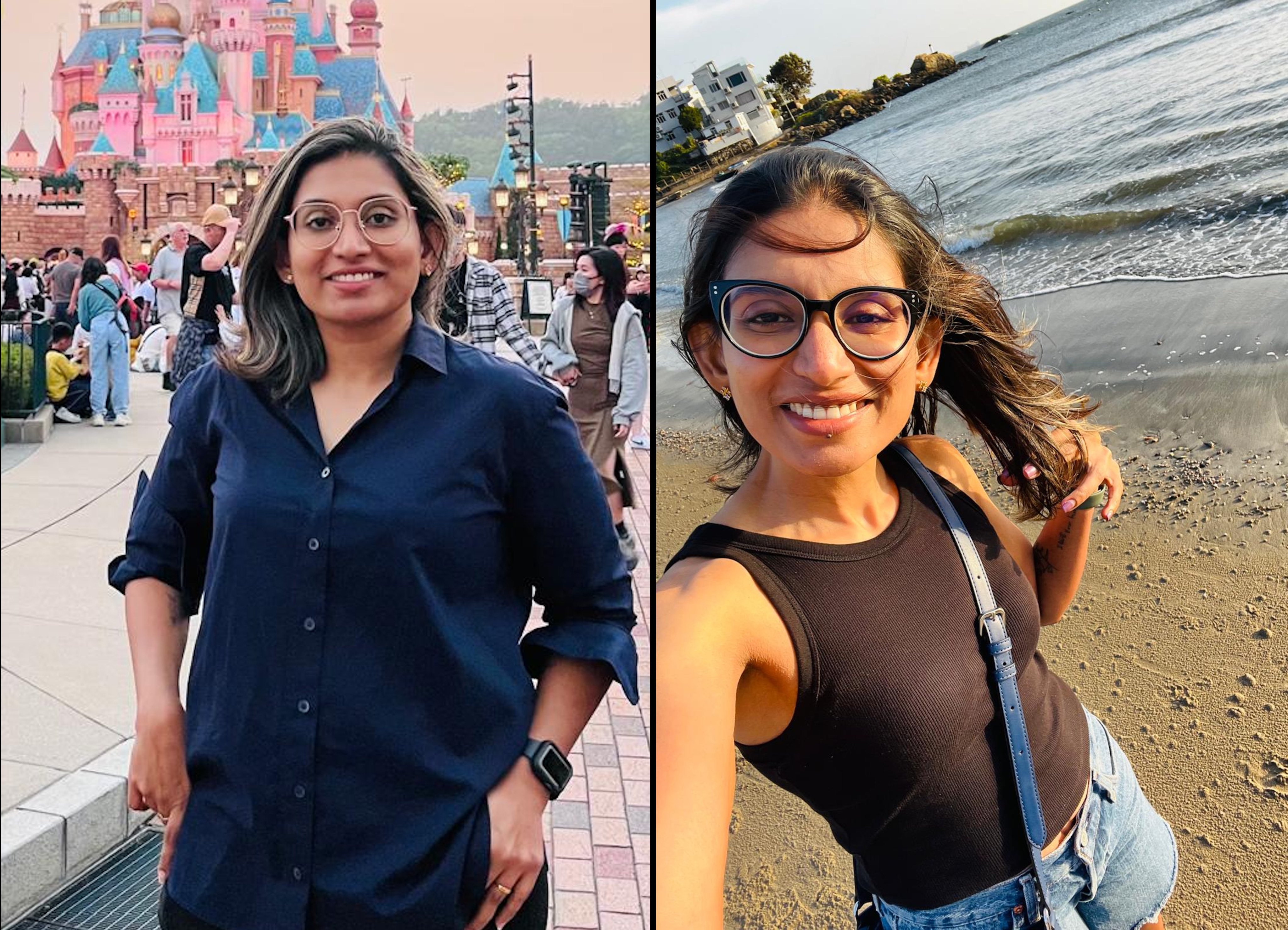 Ashanthi Nandika at 85kg (left) before she started seeing online fitness trainer Sheikh Nadir Siddiquee in 2023, and now (right) weighing 55kg. Photo: Ashanthi Nandika