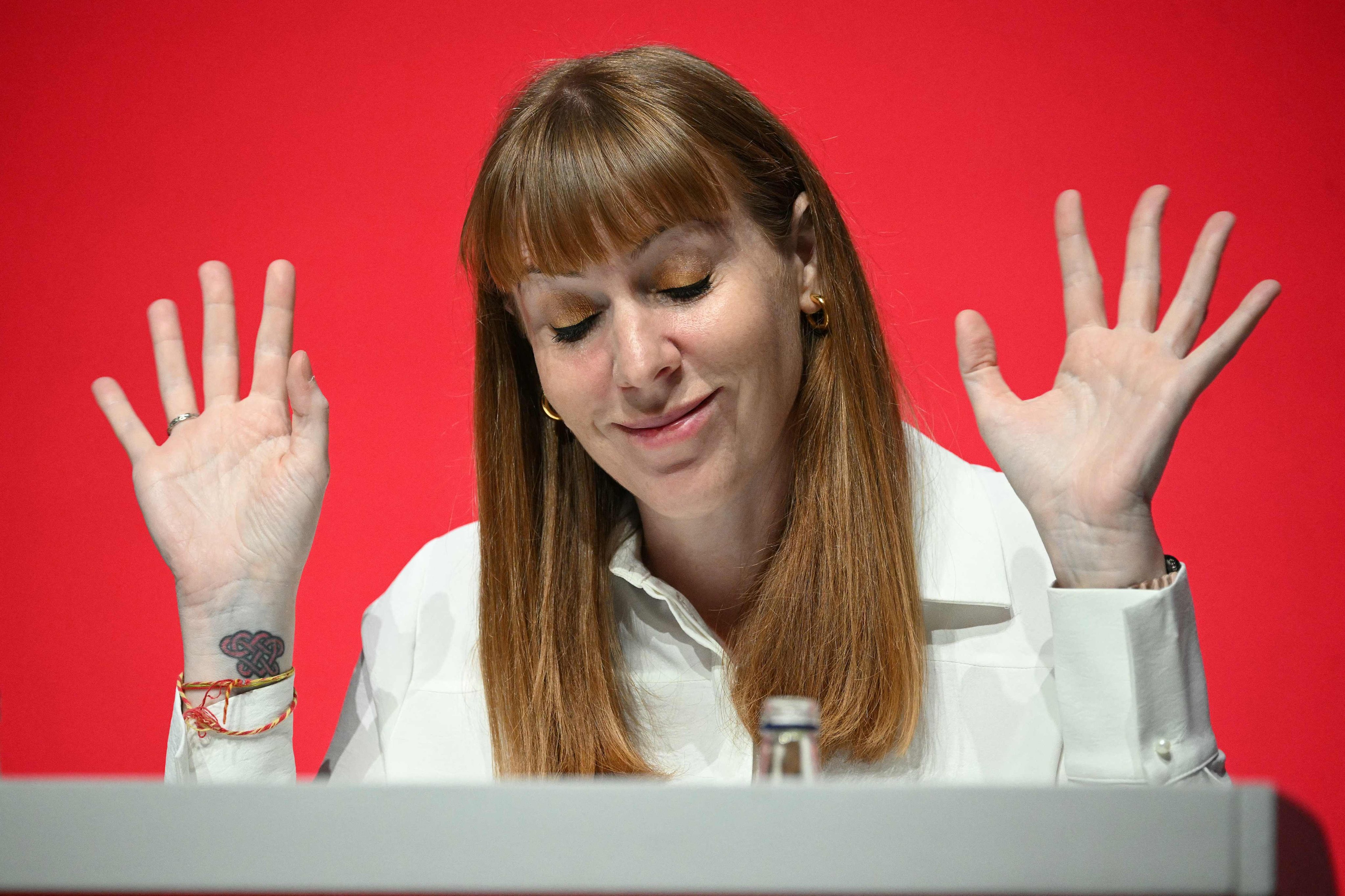 Britain’s Deputy Prime Minister Angela Rayner reacts at the end of the final speeches on the fourth day of the annual Labour Party conference in Liverpool in September 2024. Photo: AFP