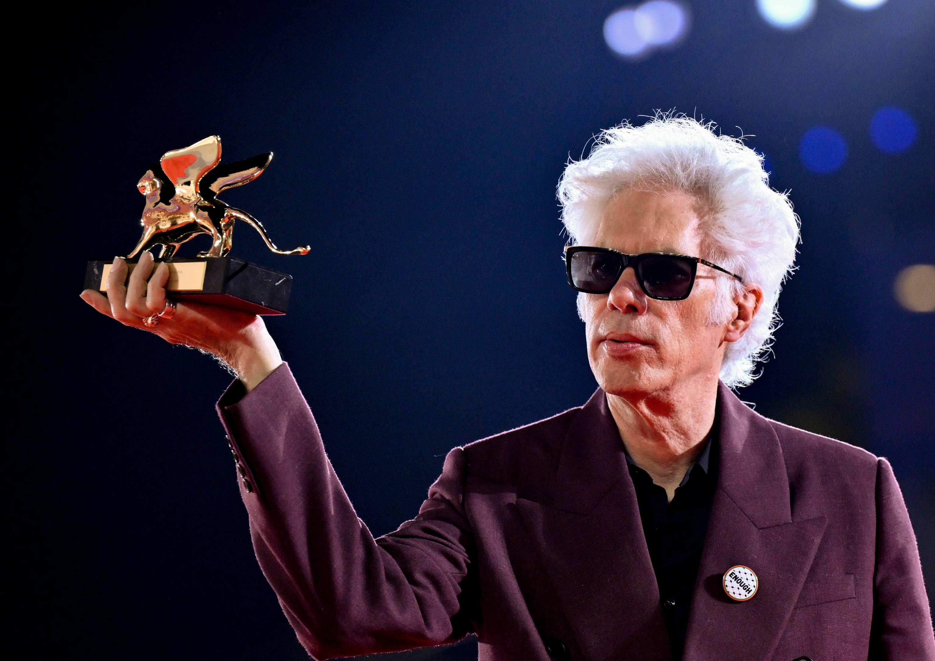 US director Jim Jarmusch poses with his Golden Lion for ‘Father Mother Sister Brother’ at the Venice International Film Festival on Saturday. Photo: EPA