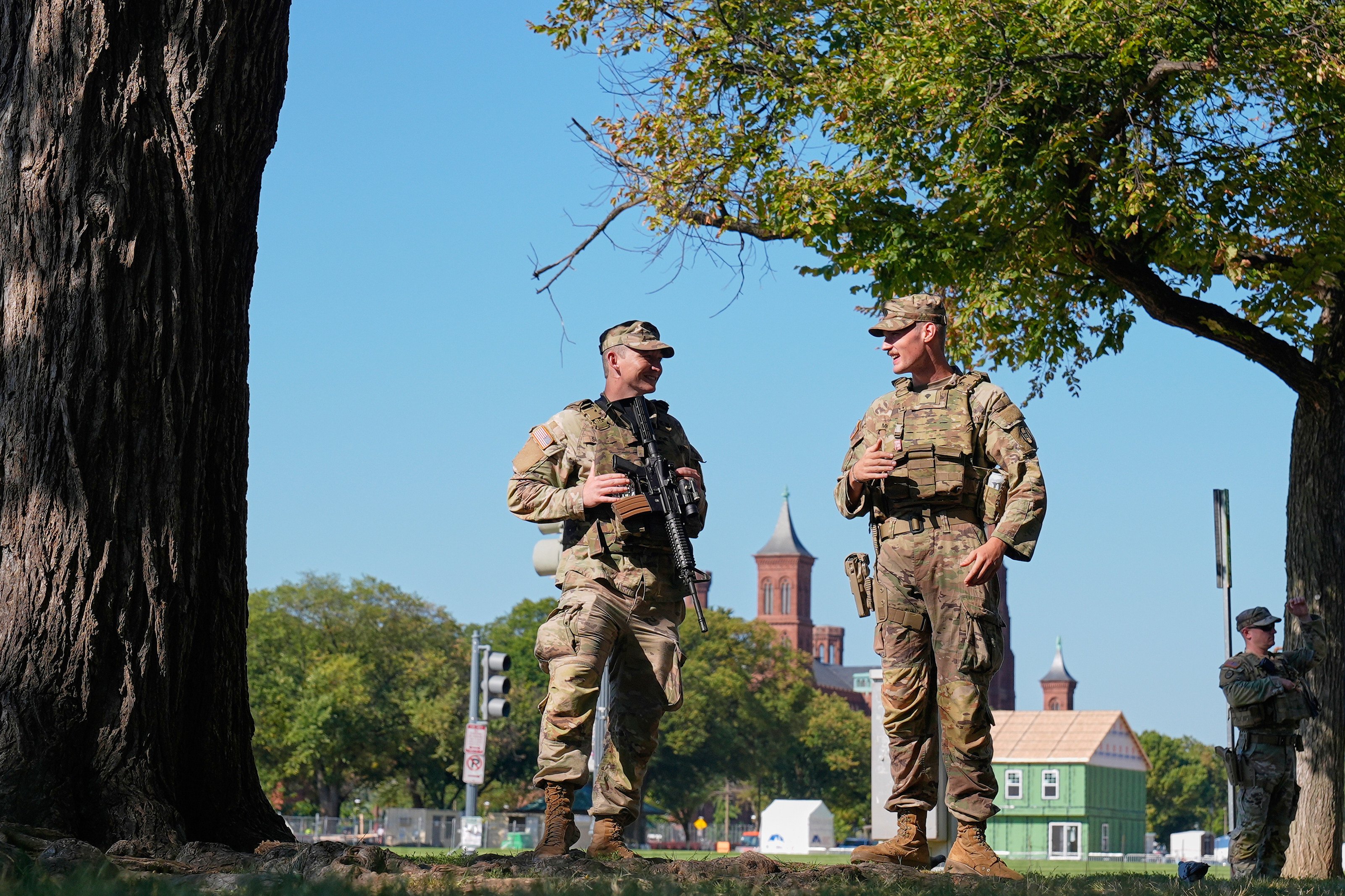 Members of the South Carolina National Guard patrol along the National Mall, in Washington last week. Photo: AP