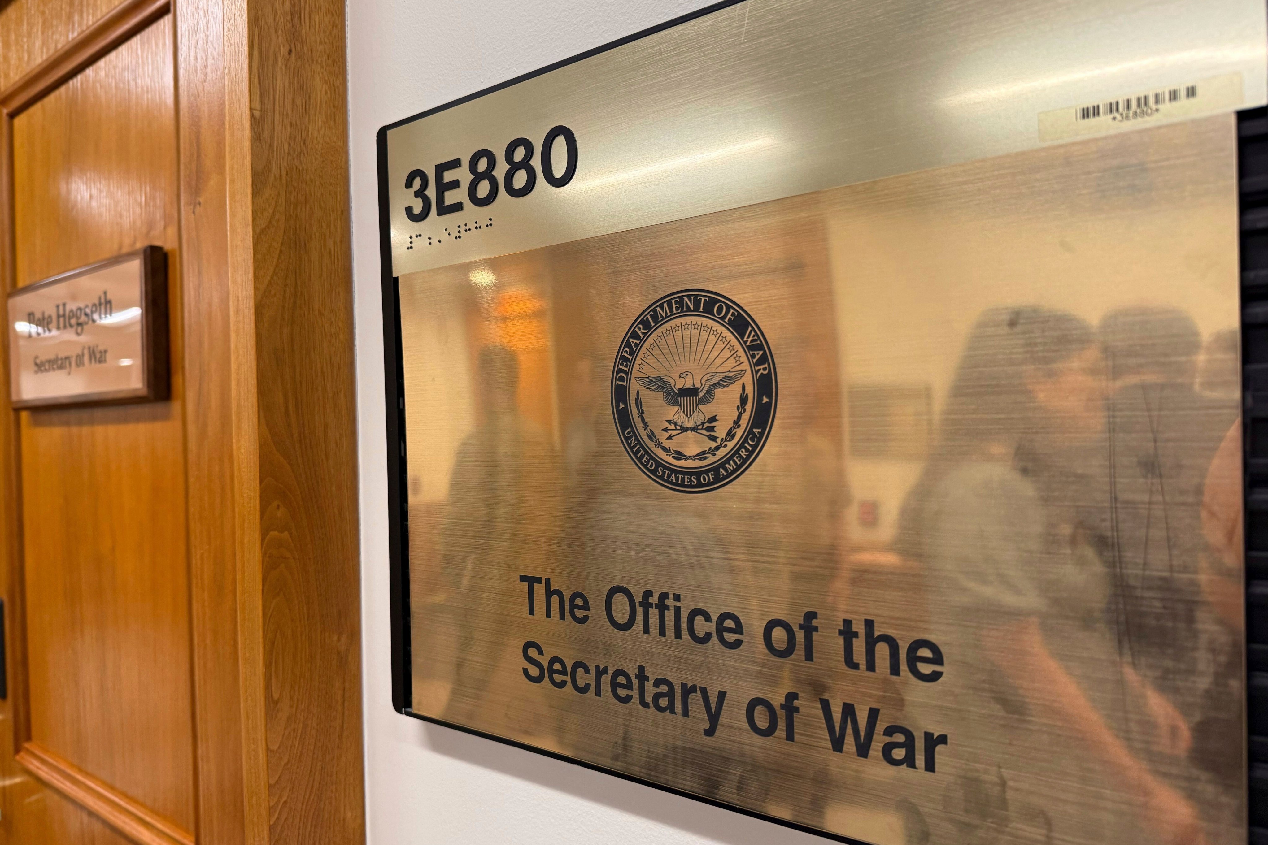 A new sign hangs at the Pentagon after President Donald Trump signed an executive order to rebrand the Department of Defence the Department of War in Washington, US, on September 5. Photo: AP
