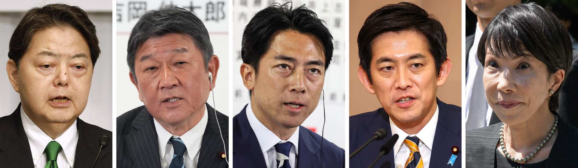 (From left) possible LDP leaders Yoshimasa Hayashi; Toshimitsu Motegi; Shinjiro Koizumi; former economic security minister Takayuki Kobayashi; and Sanae Takaichi. Photo: AFP