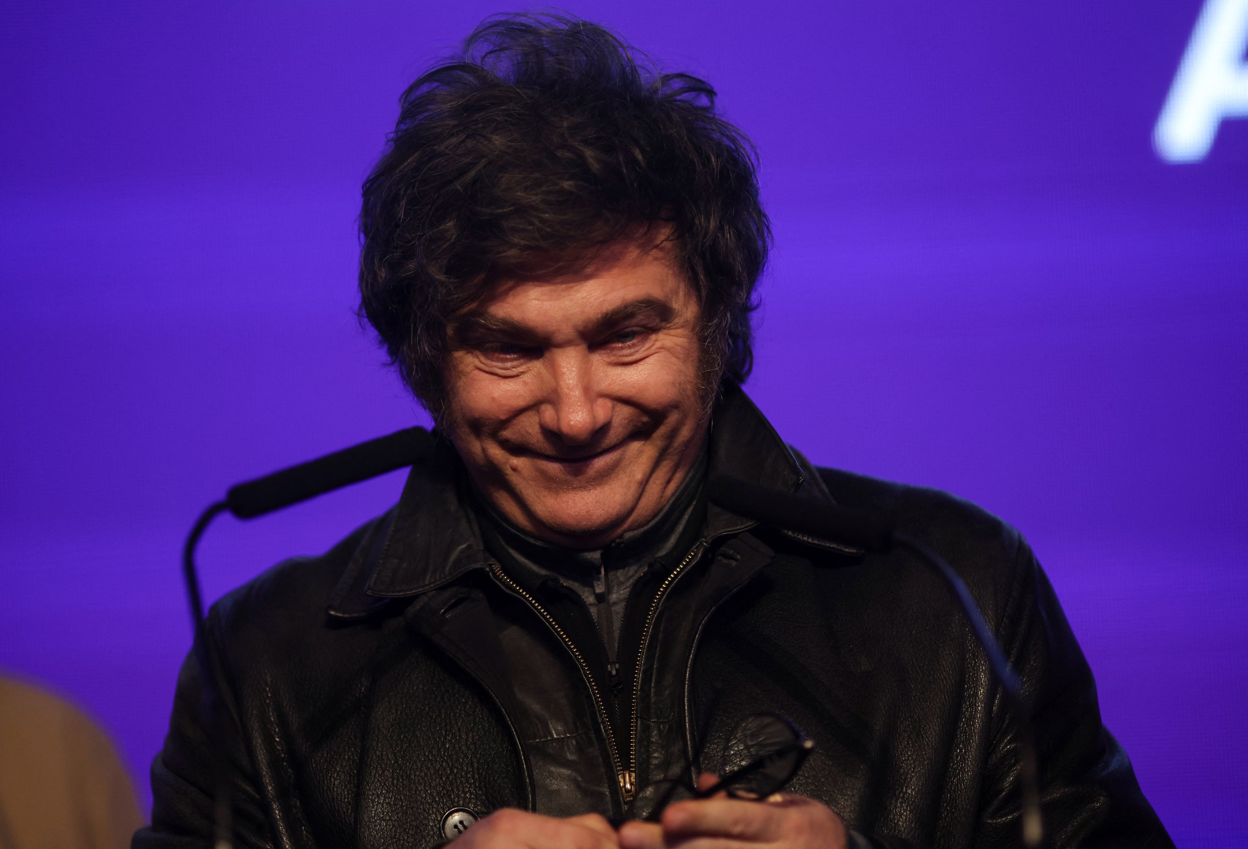 Argentina’s President Javier Milei delivers a speech after Argentina’s opposition Peronist party triumphed in the legislative elections in the province of Buenos Aires. Photo: Reuters
