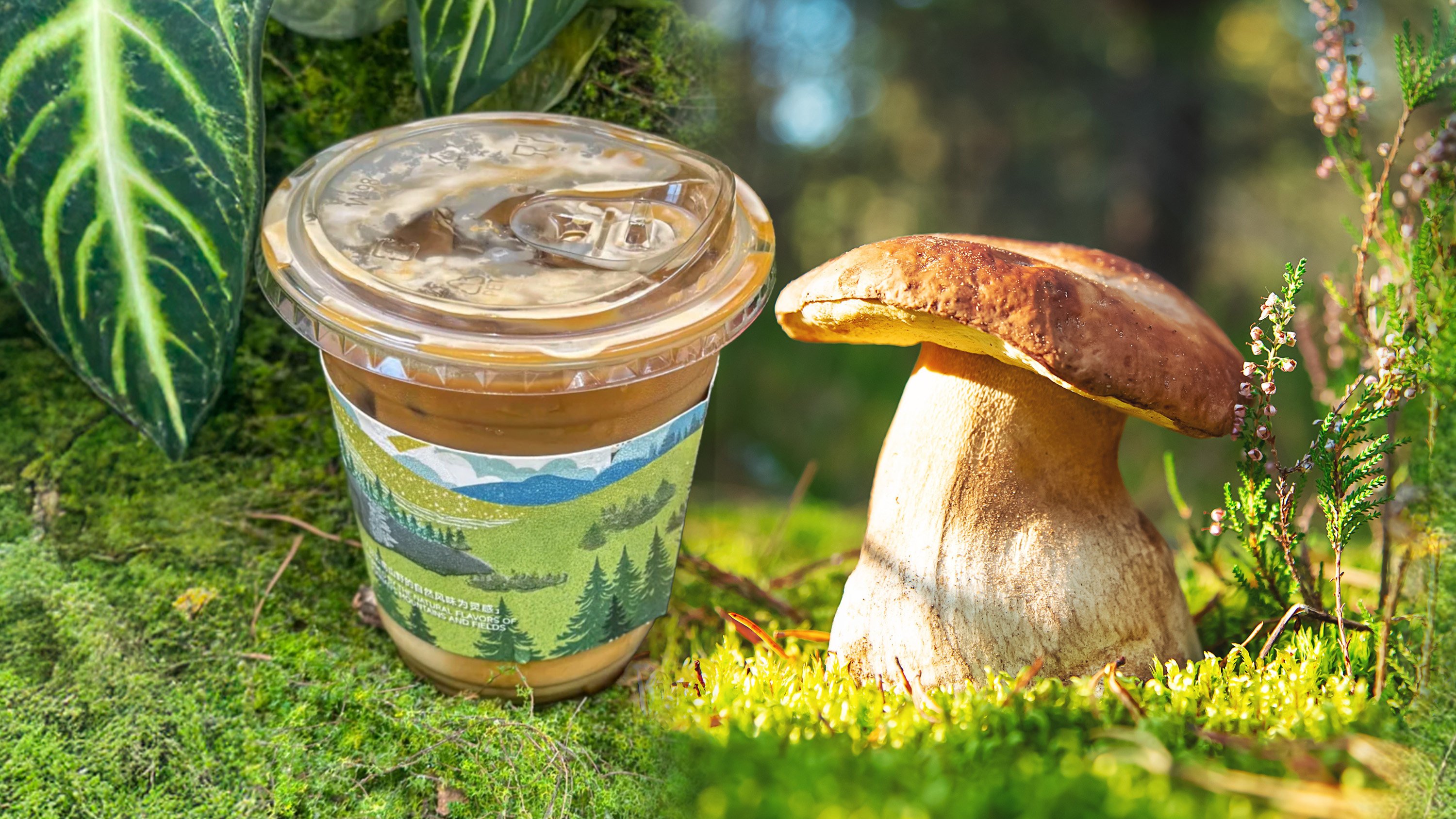 A coffee shop in China has launched a penny bun mushroom latte, made from a rare mushroom and priced at US$3 a cup. Photo: SCMP composite/Shutterstock/RedNote
