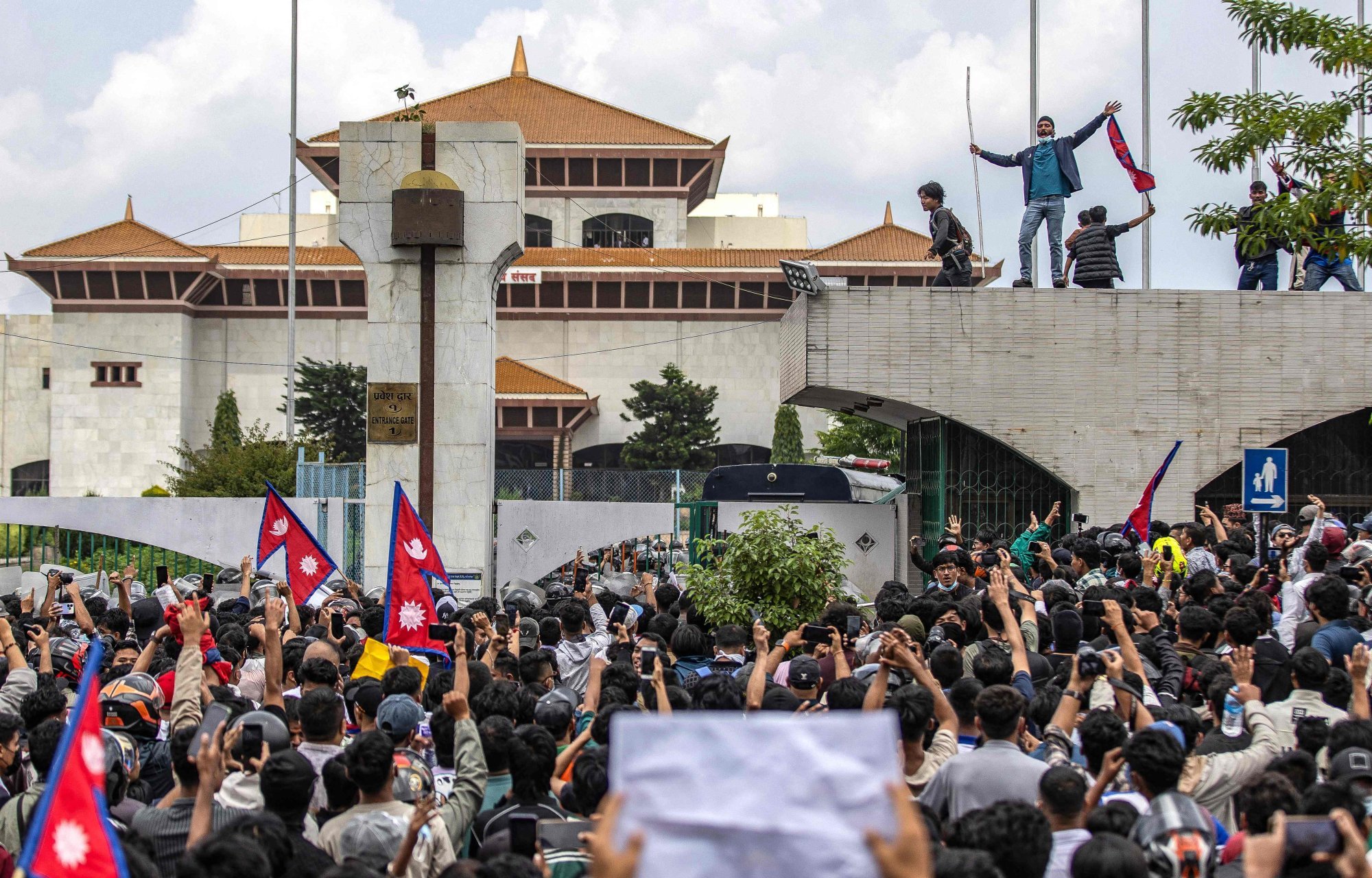 Demonstrators gather outside Nepal’s parliament during Monday’s protest. Photo: AFP