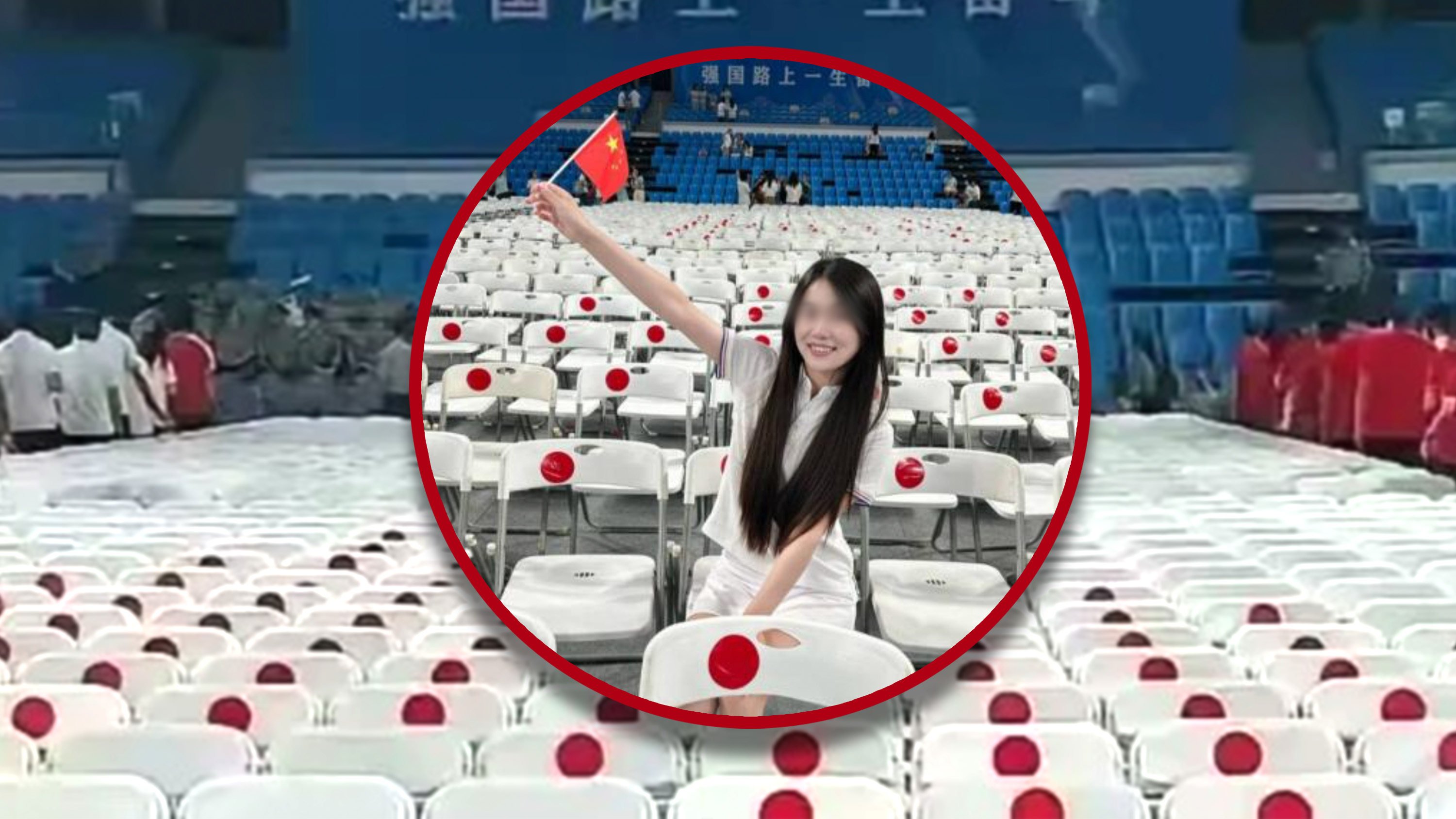 A university in China has apologised after it decorated chairs with red dots resembling the Japanese flag, which sparked a nationalistic backlash from online activists known as “Little Pinks”. Photo: SCMP composite/RedNote
