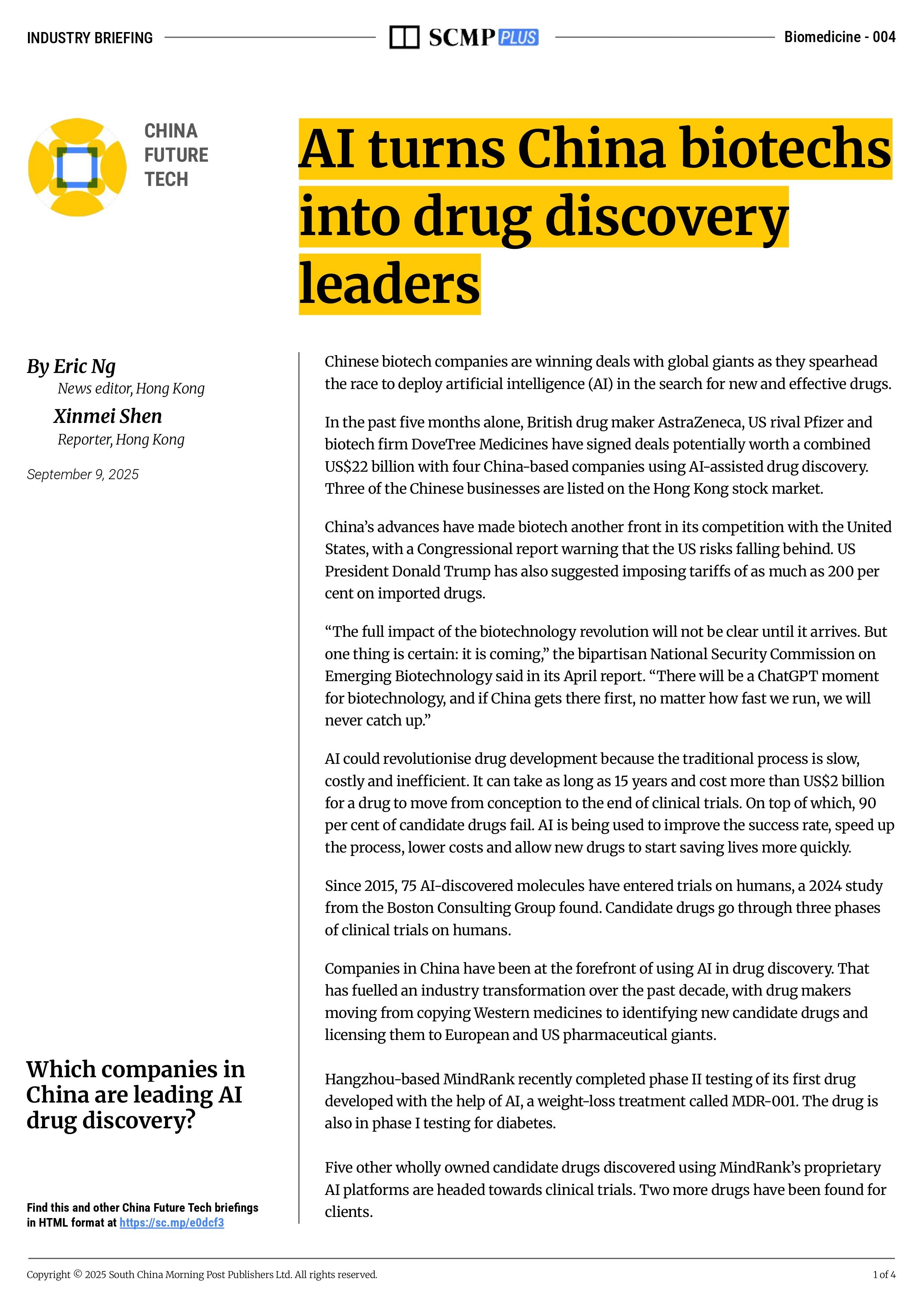 AI turns China biotechs into drug discovery leaders