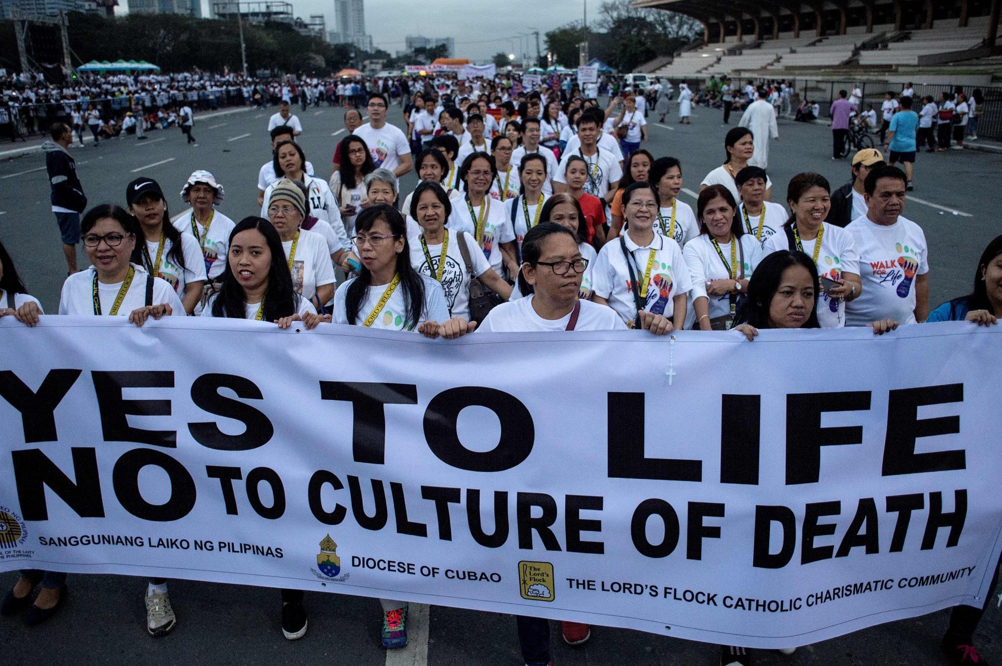 Catholic faithful gather in a dawn rally in February 2017 protesting against extrajudicial killings amid Philippine president Rodrigo Duterte’s war on drugs. Photo: AFP