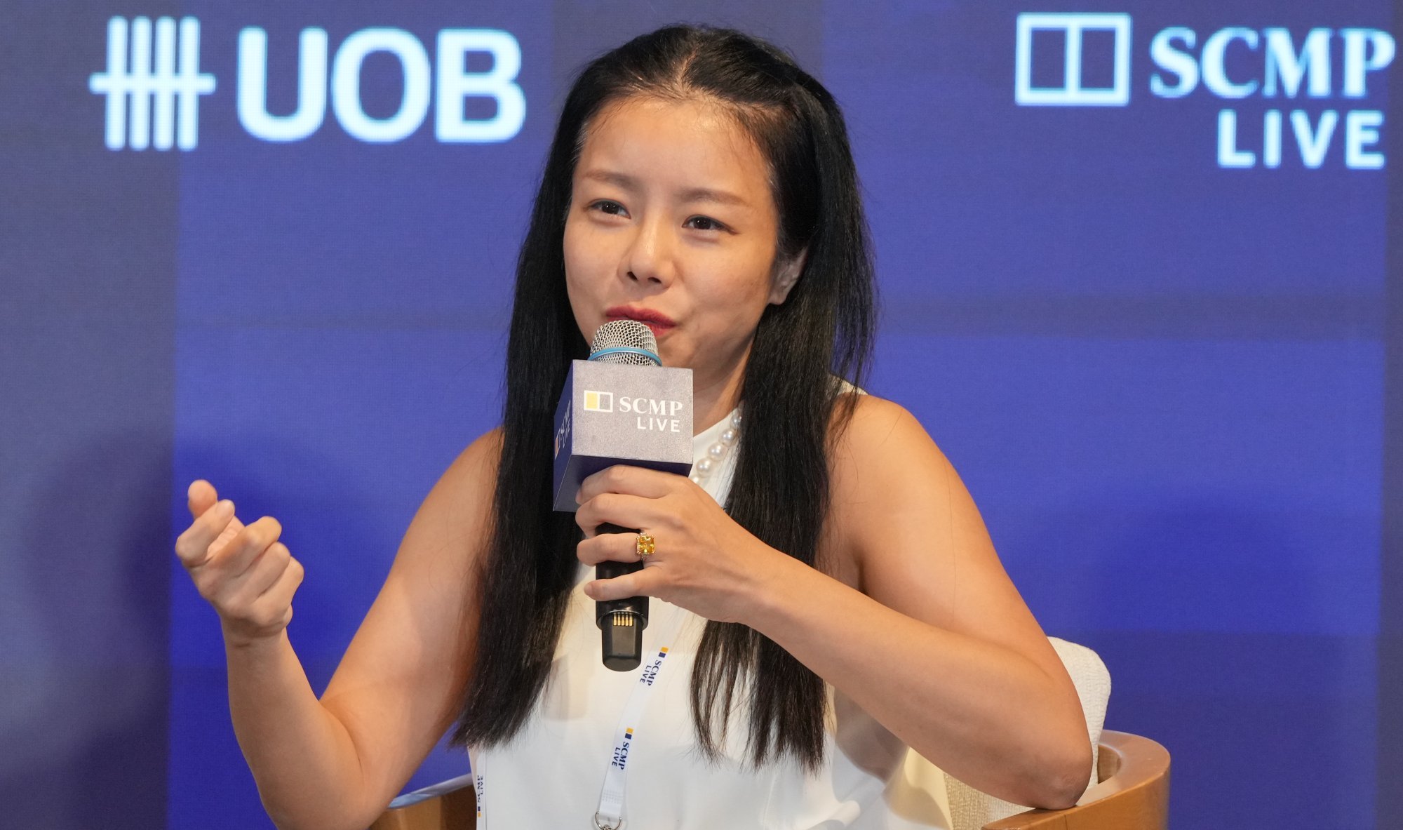 Esther Wong, founder and chief executive of AI venture capital firm 3C AGI Partners, at the Hong Kong-Asean Summit 2025 in Aberdeen, Hong Kong, on Tuesday. Photo: May Tse