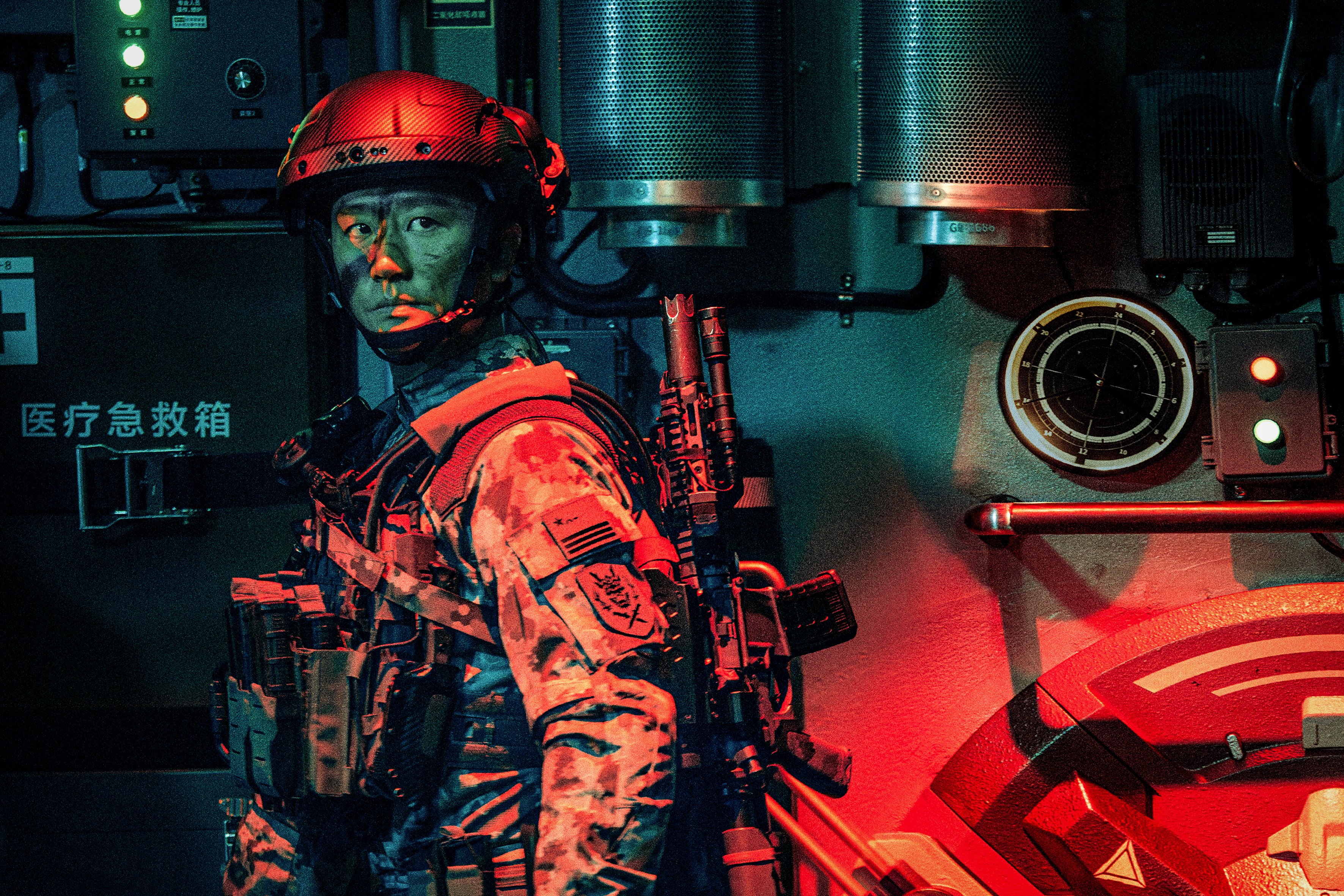 Huang Xuan in a still from Operation Hadal (category IIB, Mandarin, English), directed by Dante Lam, and co-starring Yu Shi and Zhang Hanyu.