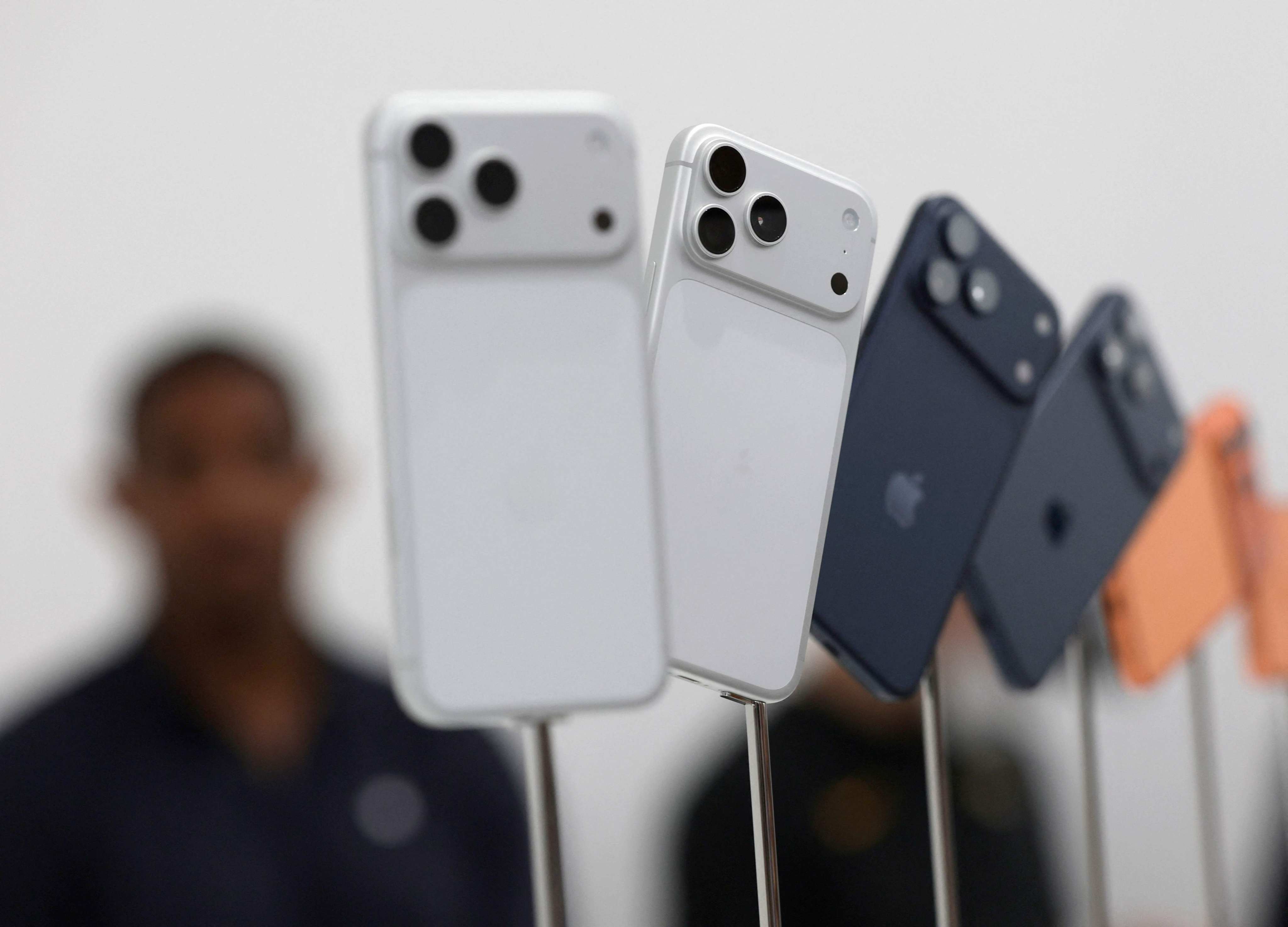 New iPhone 17 Pros are displayed during an event at the Apple headquarters in California on September 9, 2025. Photo: AFP
